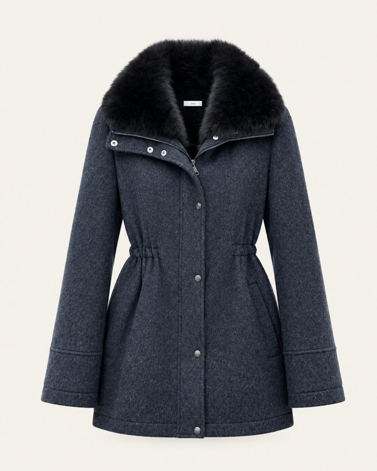 Rabbit Lined Wool Parka with Fox Fur Collar