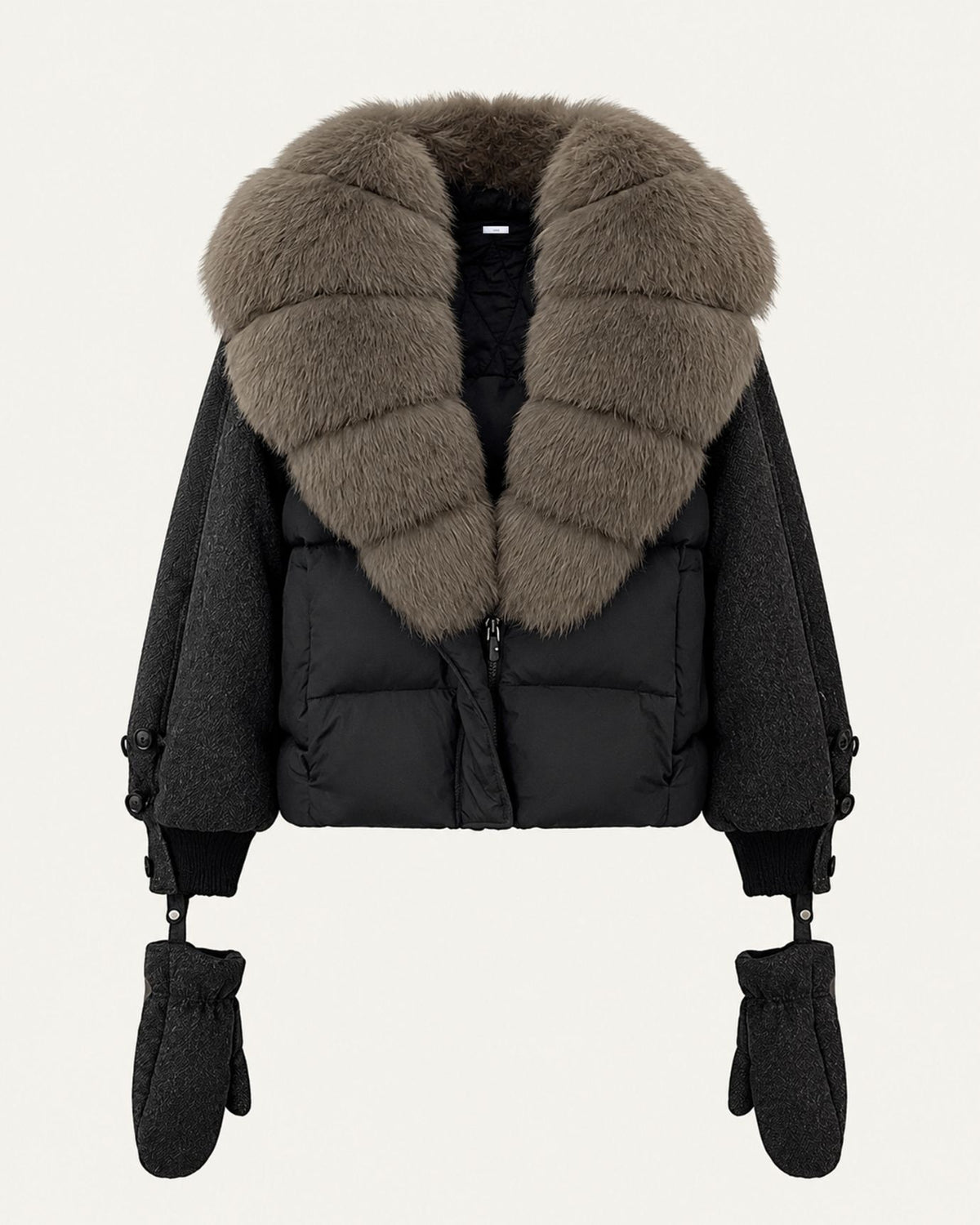 NY Duck Down Puffer Jacket with Detachable Fox Fur Collar