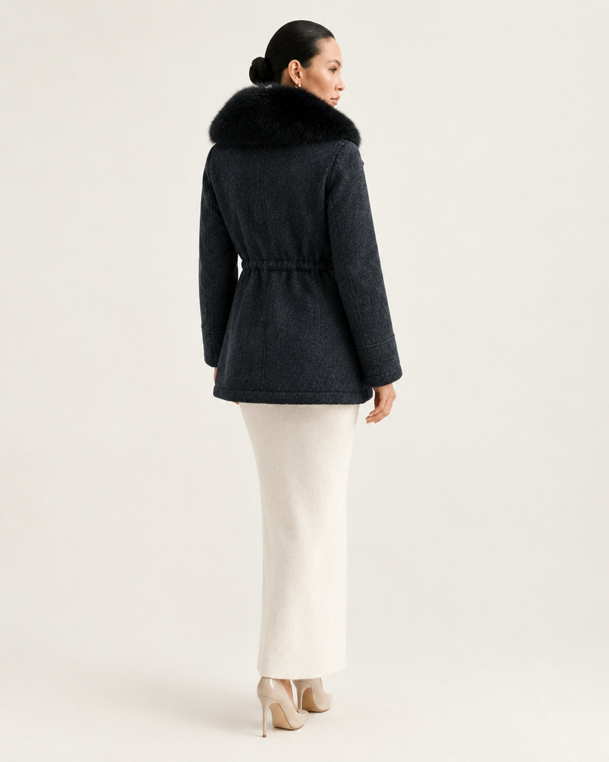 Rabbit Lined Wool Parka with Fox Fur Collar