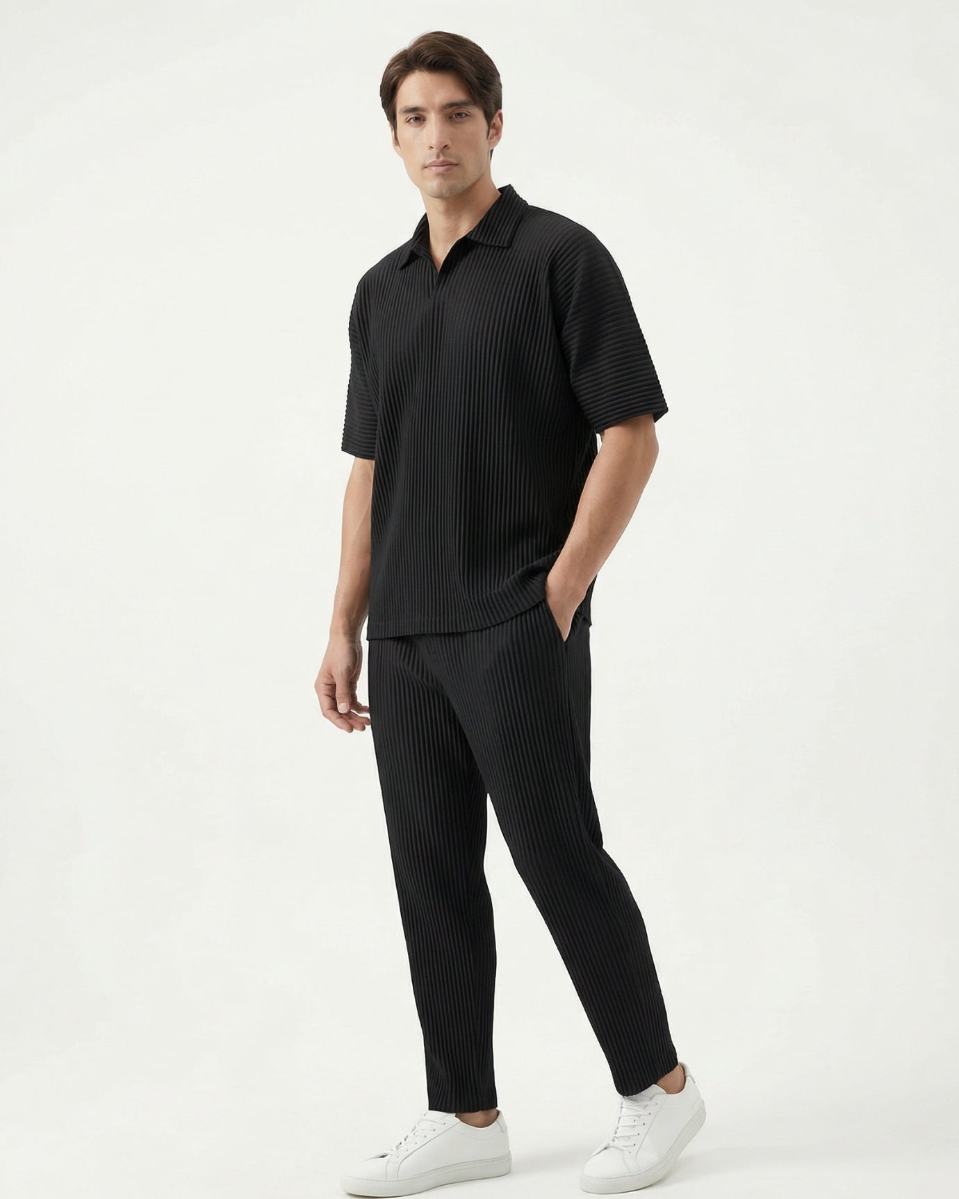 Sakura Collection Pleated Short-Sleeve Polo