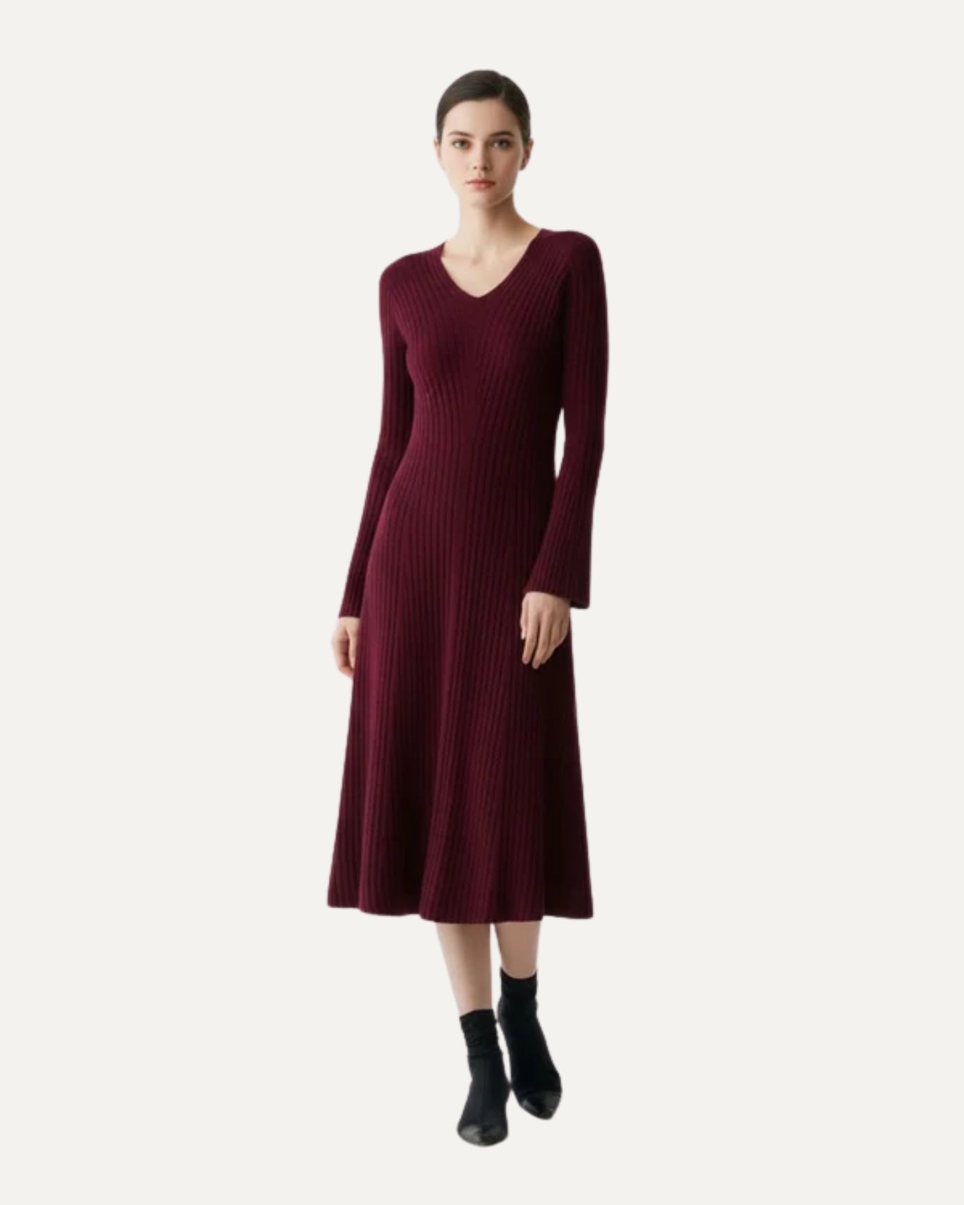 Vestido de cachemir con escote en V, probado a prueba de piel