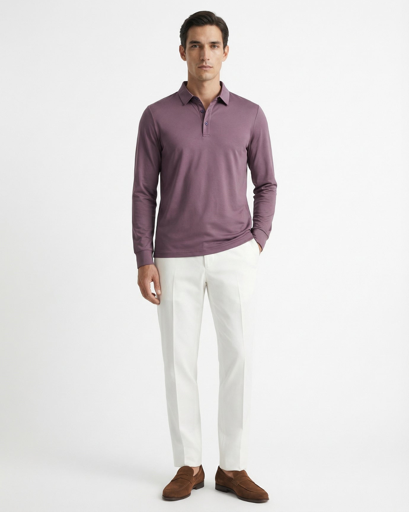High-End Double Mercerized Cotton Silk Long-Sleeve Polo Shirt