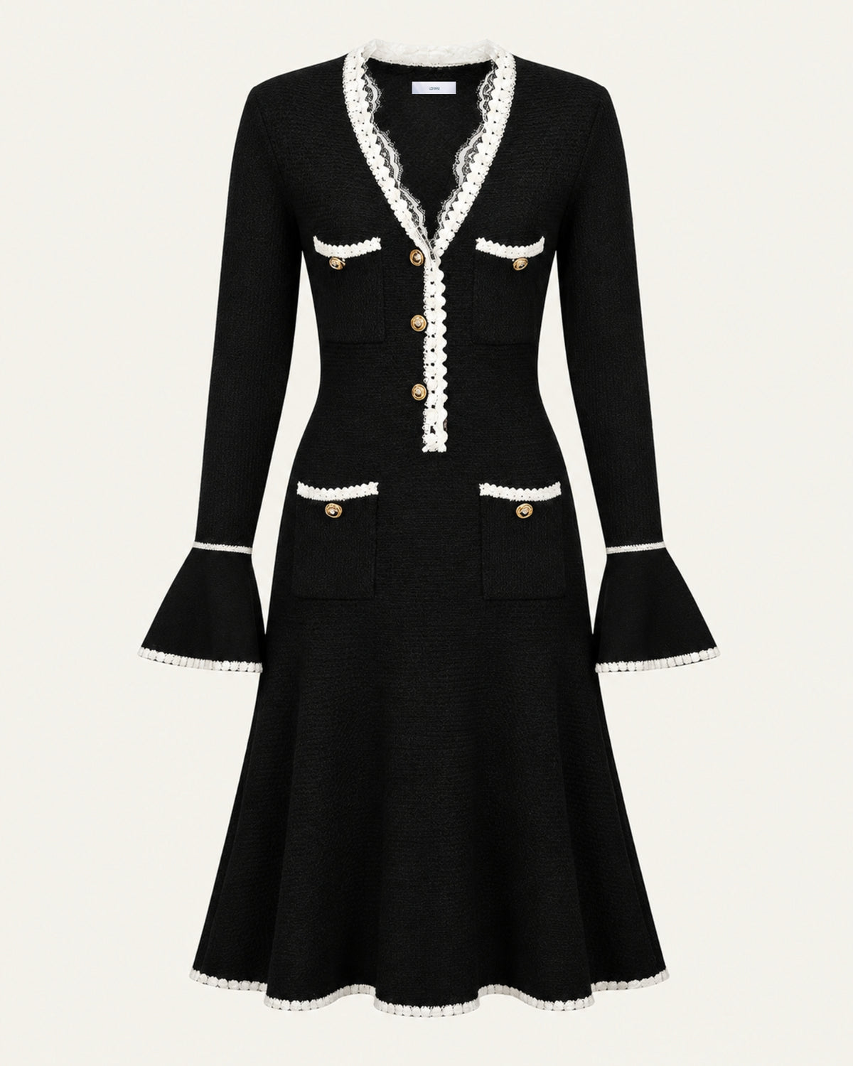 Georgina Long-Sleeve Cutout Ruffle Knit Dress