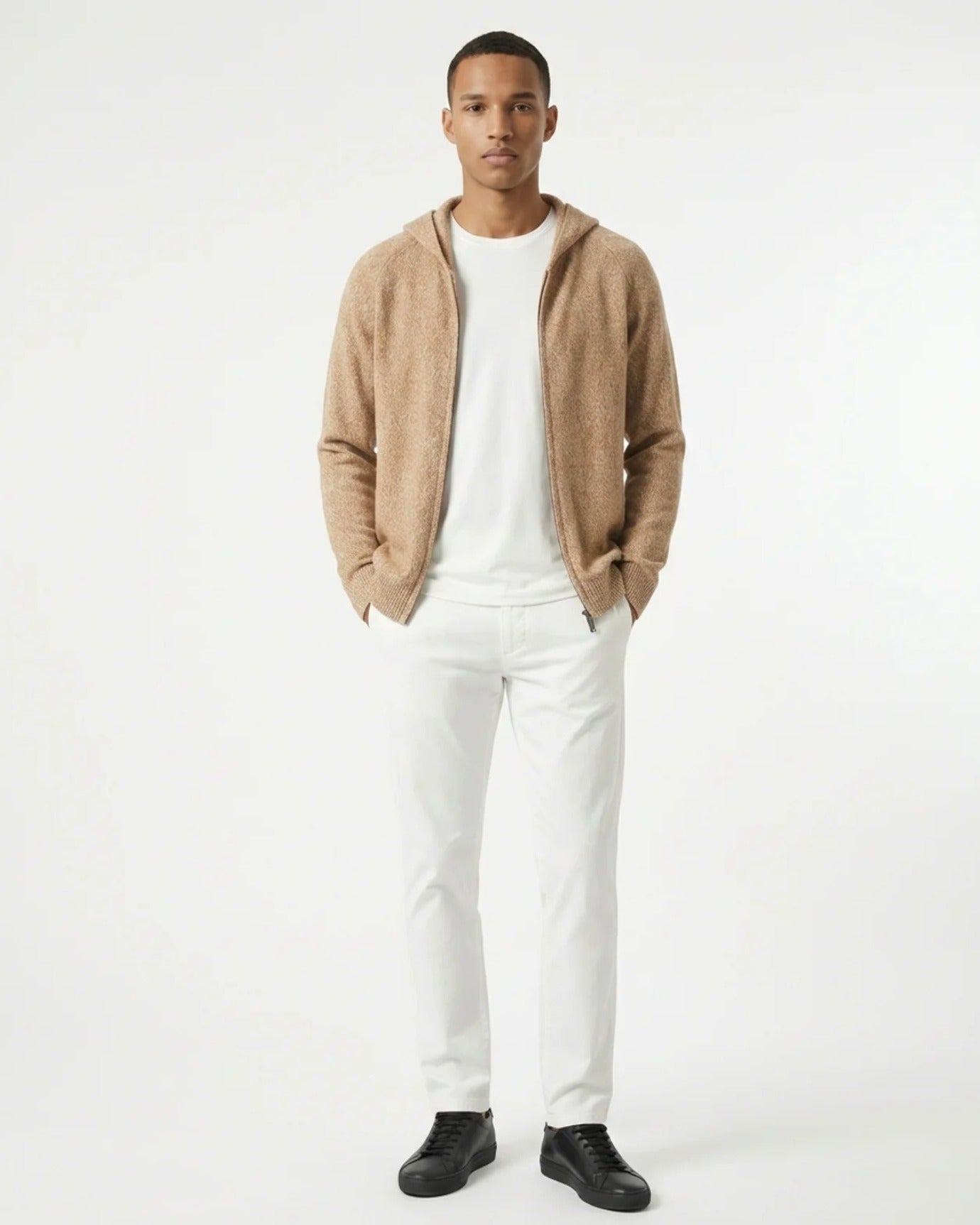 Milano Cashmere & Wool Zipper Hooded Caridgan Knitted