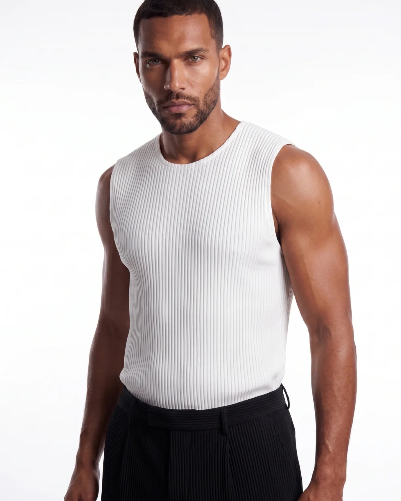 High-End Pleated White Vest T-shirt