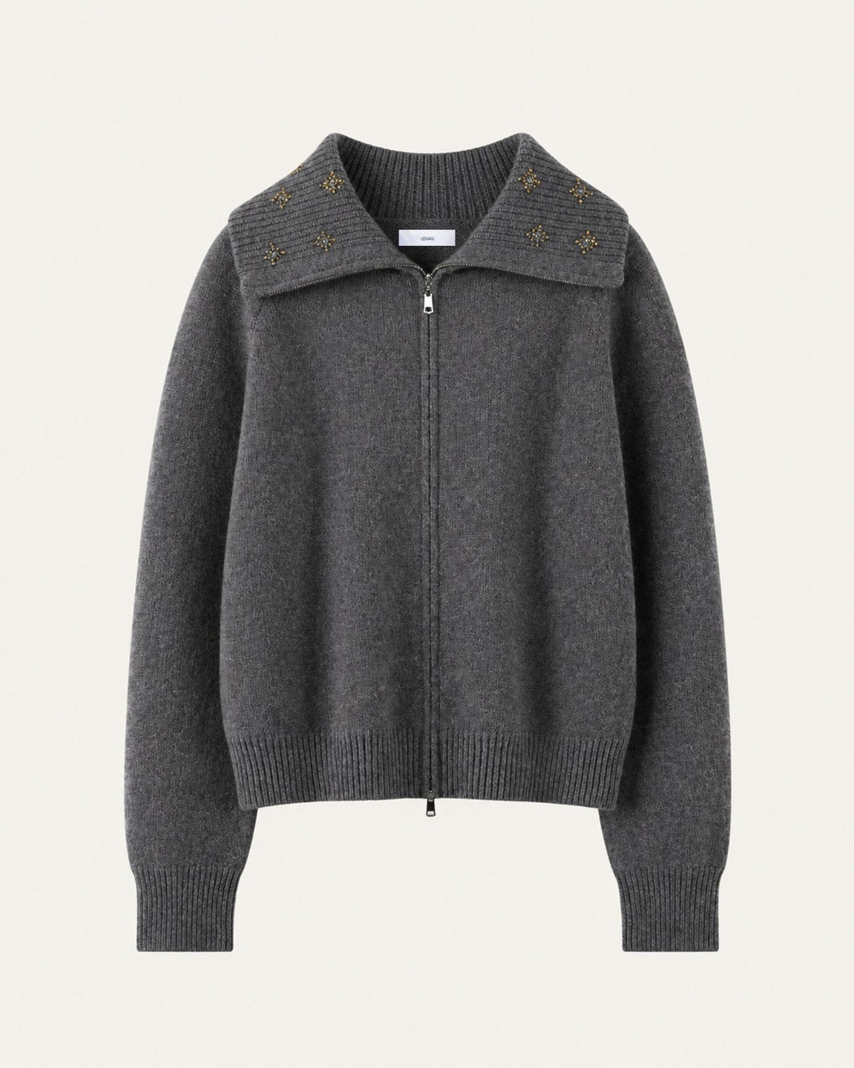 Lina Beaded and Embroidered 100% Cashmere Zip Cardigan