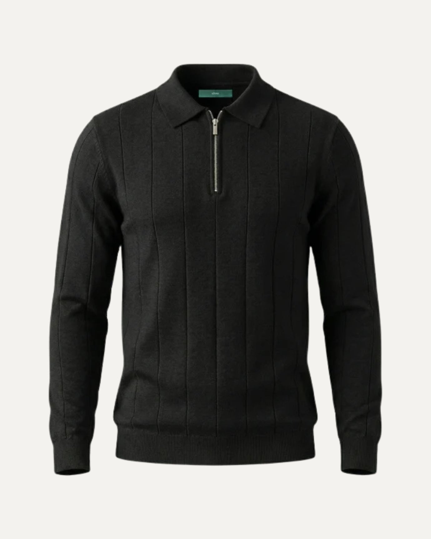 Men's long-sleeve polo with quarter-zip, old money preppy style in classic neutral tone