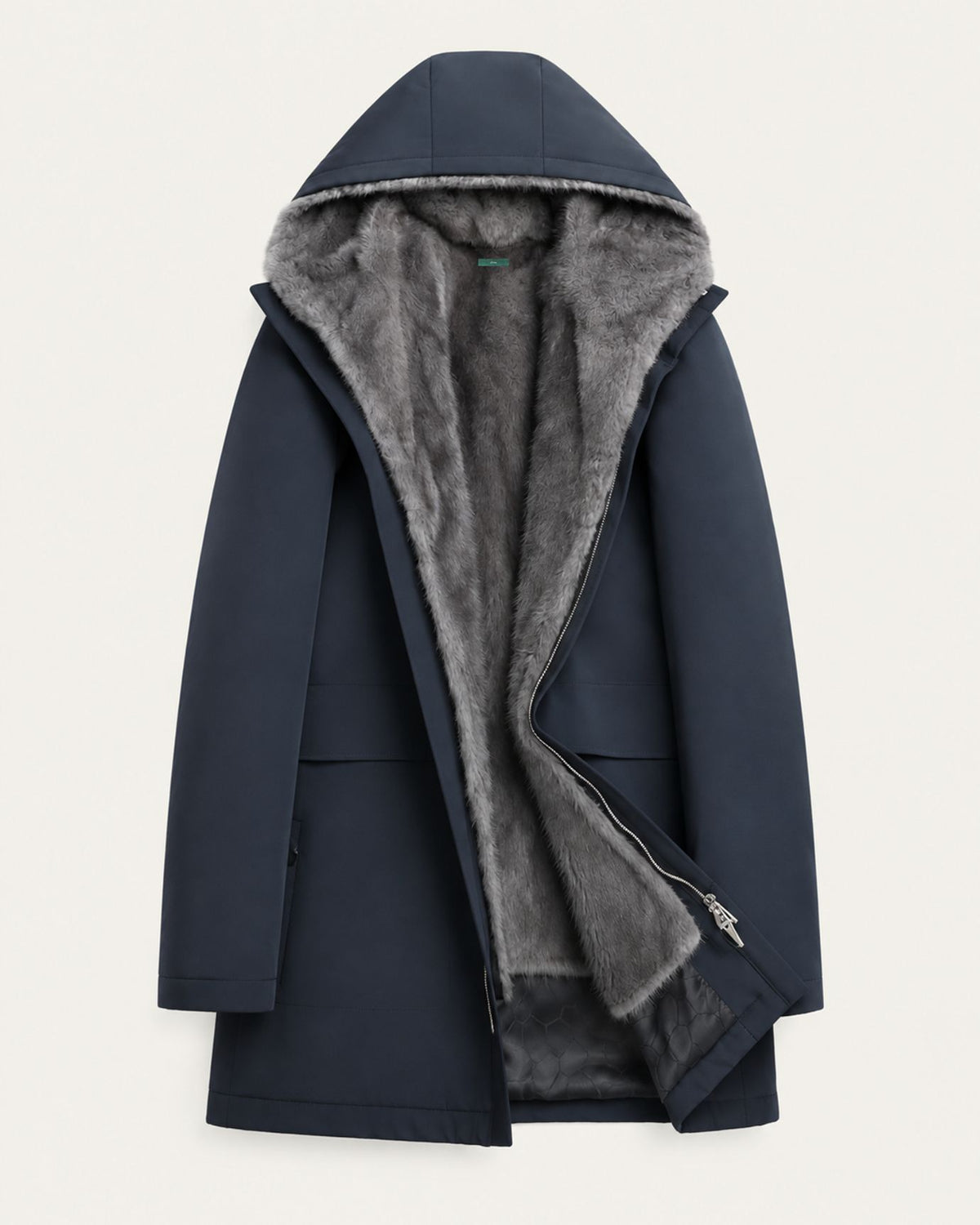 Genuine Mink-Lined Mid-Length Hooded Coat