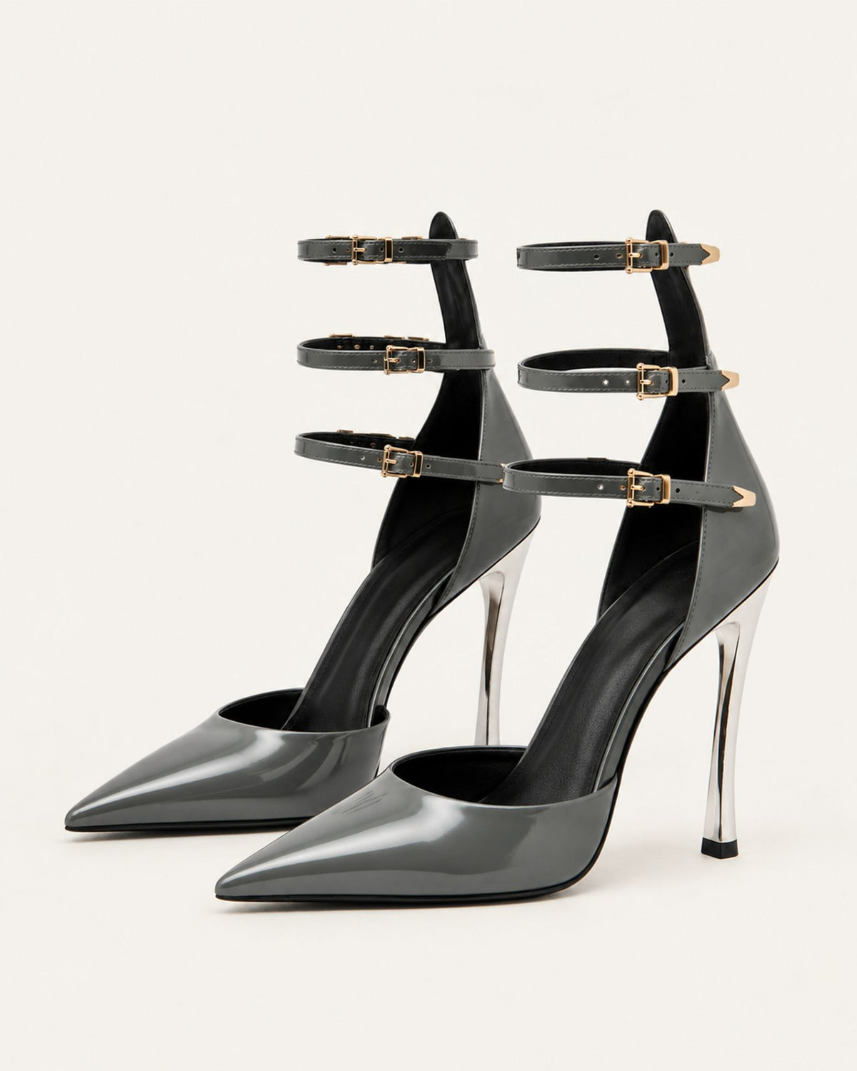 Pointed-Toe Patent Leather Ankle-Strap Pumps