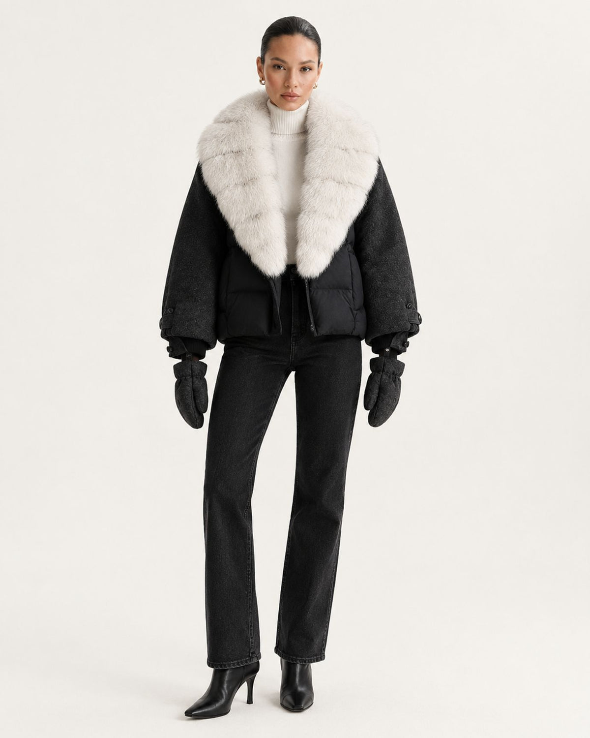 NY Duck Down Puffer Jacket with Detachable Fox Fur Collar