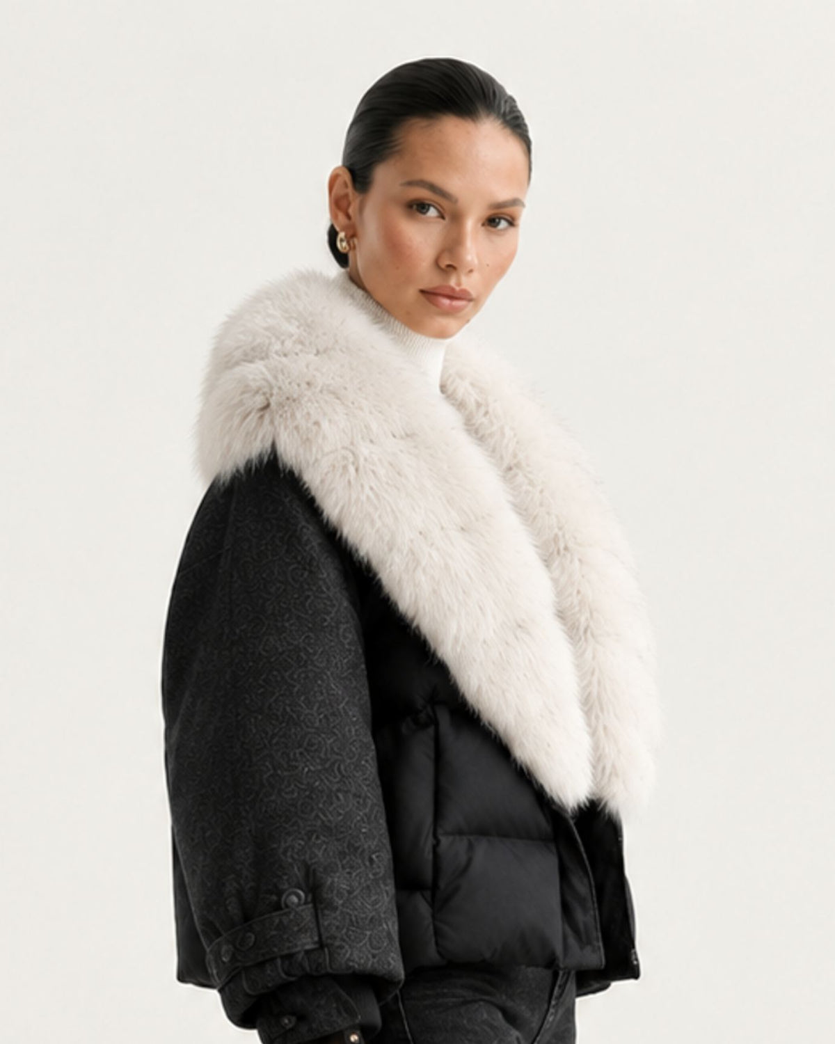NY Duck Down Puffer Jacket with Detachable Fox Fur Collar
