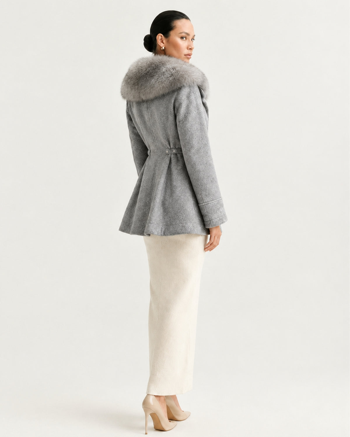 Rabbit Lined Wool Parka with Fox Fur Collar