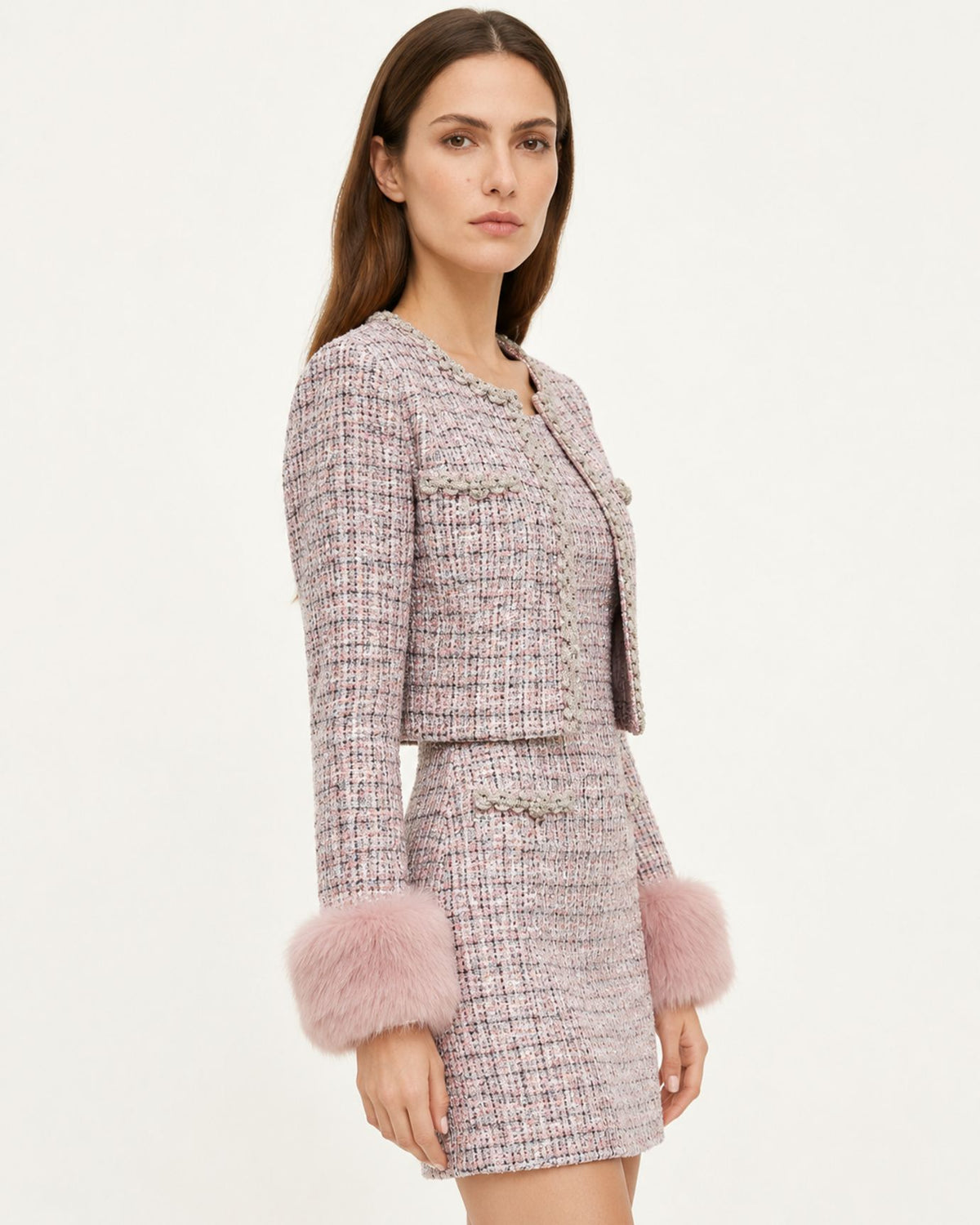Pink Woven Wool Cardigan and Dress Set