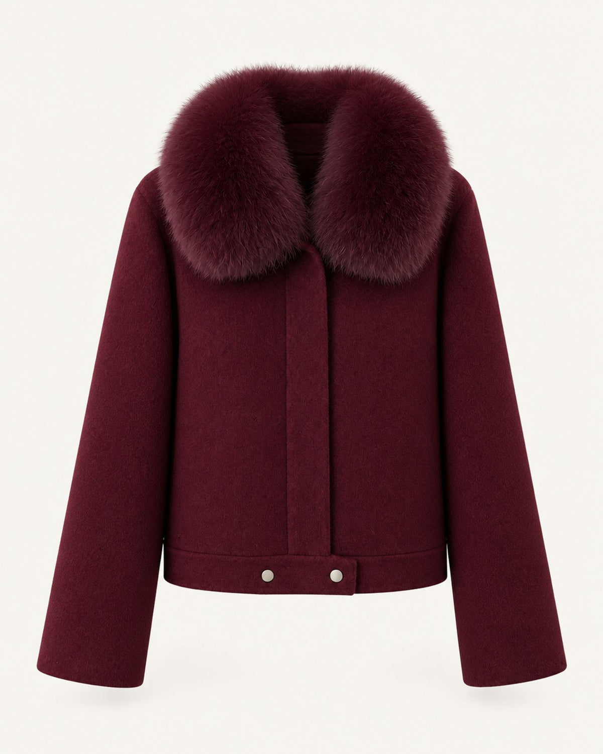 Fox Fur-Trimmed Short Double-Faced Wool Coat