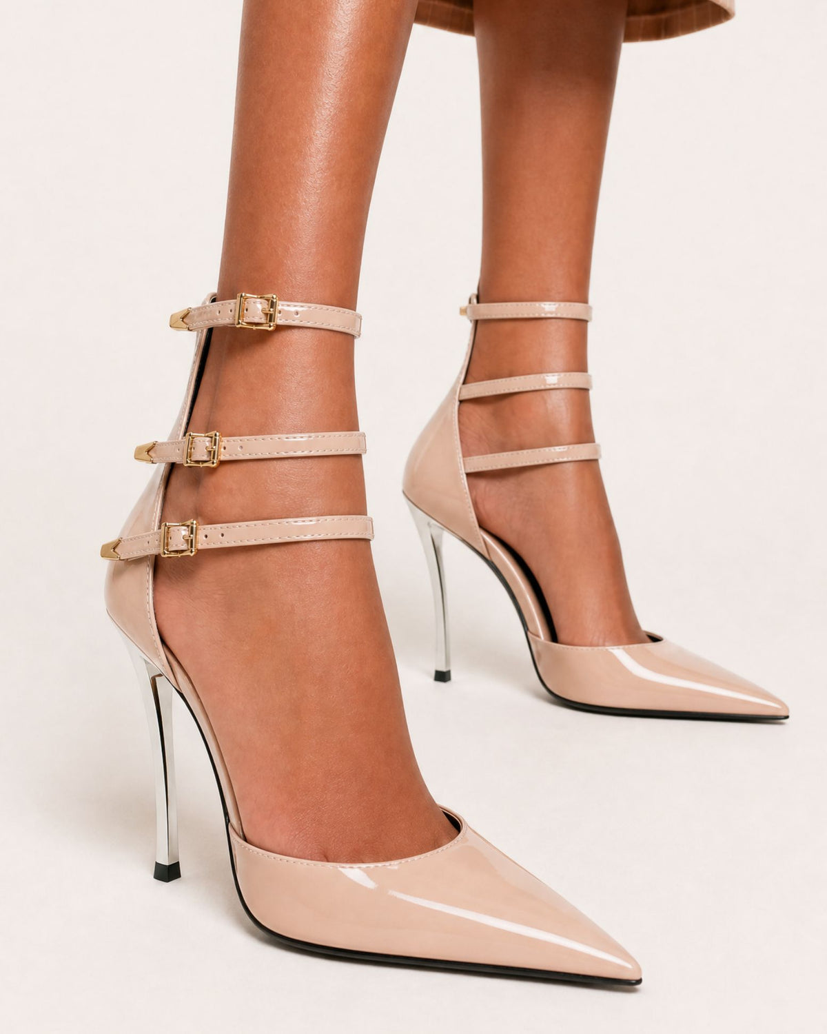Pointed-Toe Patent Leather Ankle-Strap Pumps