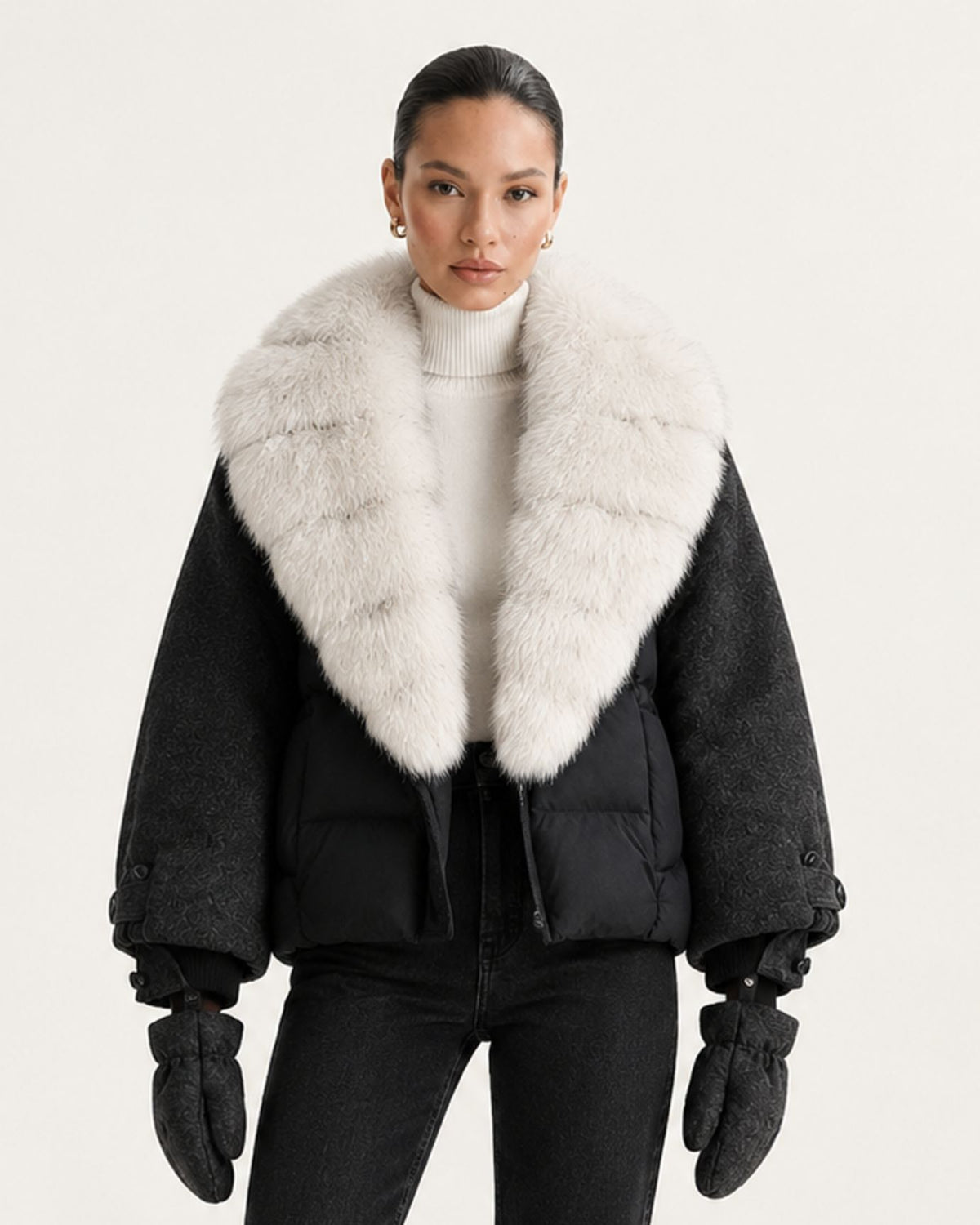 NY Duck Down Puffer Jacket with Detachable Fox Fur Collar