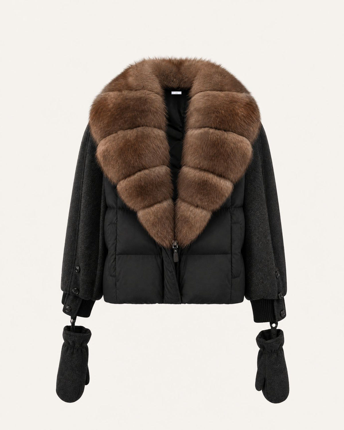 NY Duck Down Puffer Jacket with Detachable Fox Fur Collar