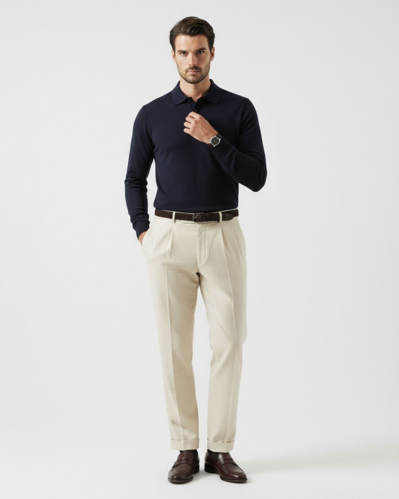 Fine Wool Thin Polo Long Sleeve