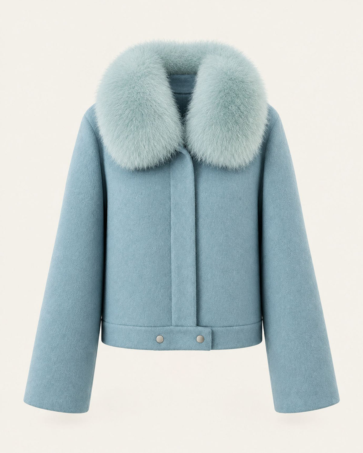 Fox Fur-Trimmed Short Double-Faced Wool Coat