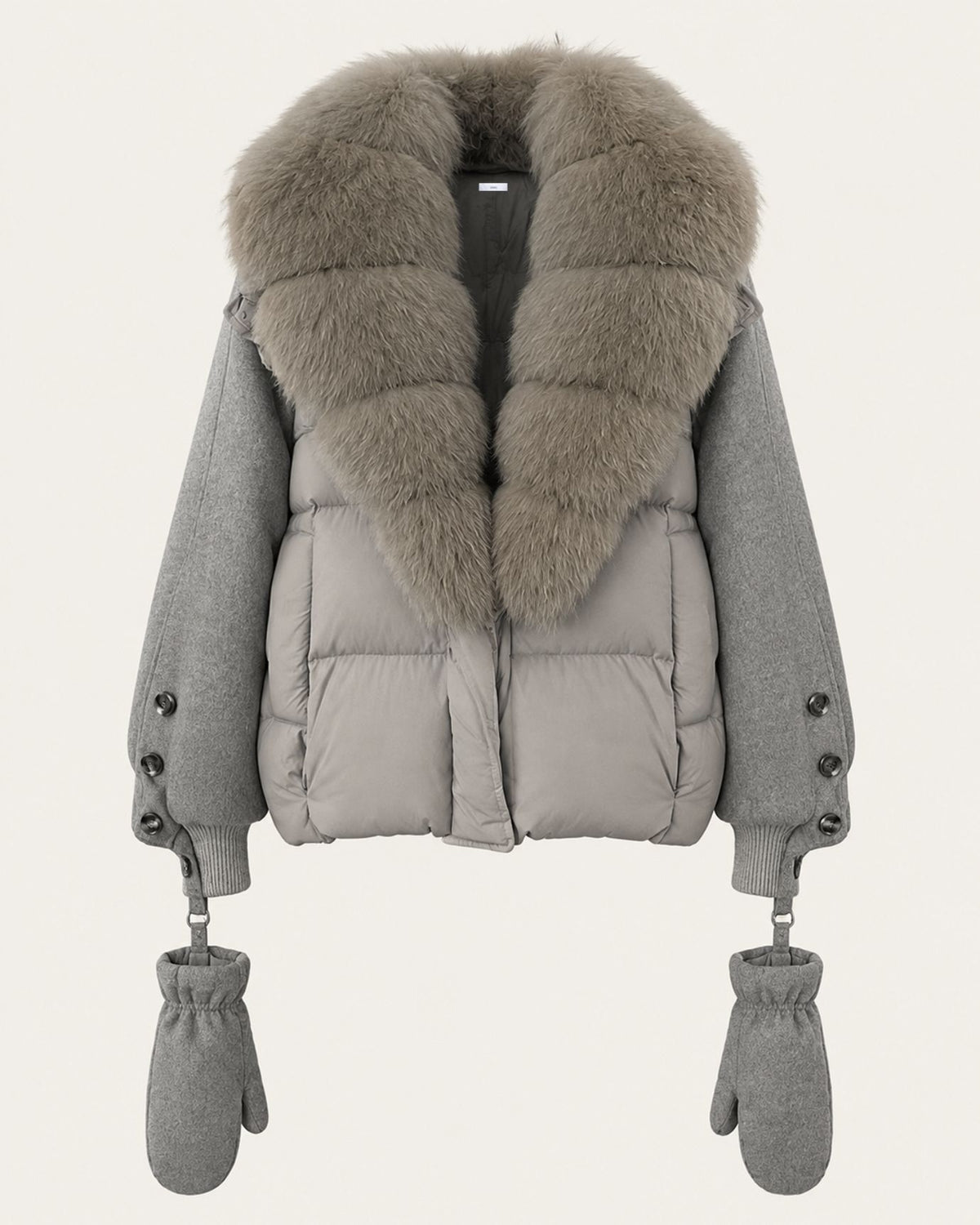 NY Duck Down Puffer Jacket with Detachable Fox Fur Collar