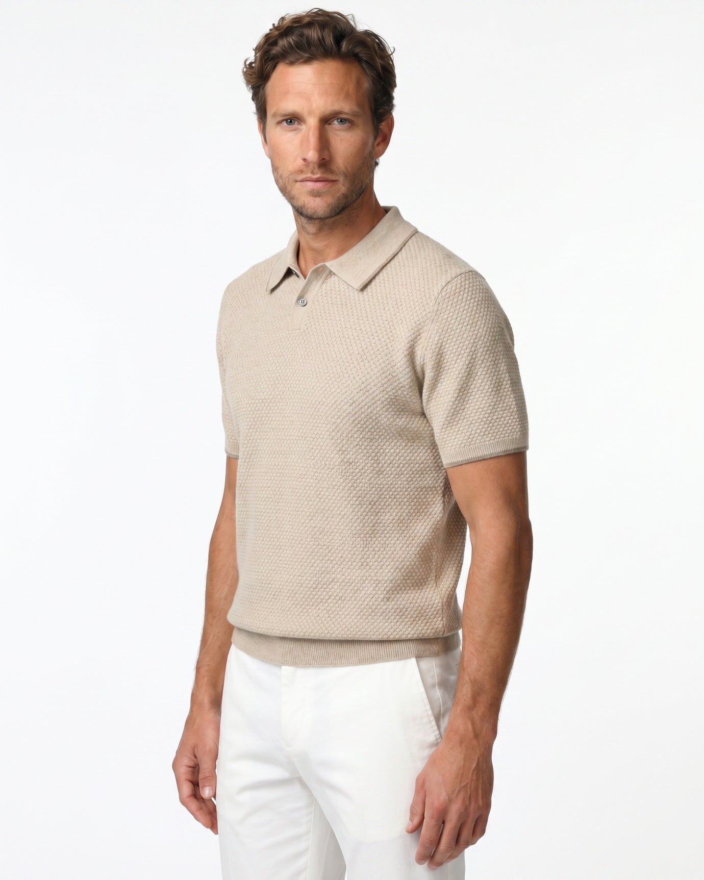 Kaschmir-Polo-Shirt, Kurzarm, Business Casual