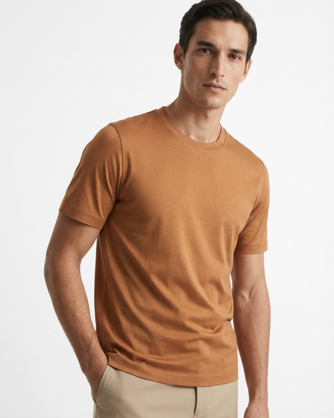 High End Mercerized Cotton Silky Orange Caramel T-Shirt