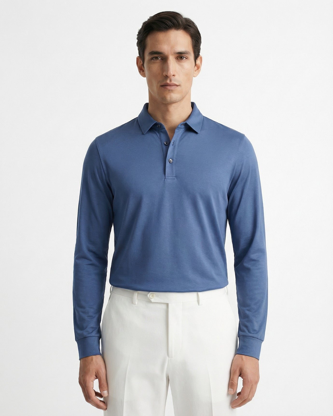 High-End Double Mercerized Cotton Silk Long-Sleeve Polo Shirt