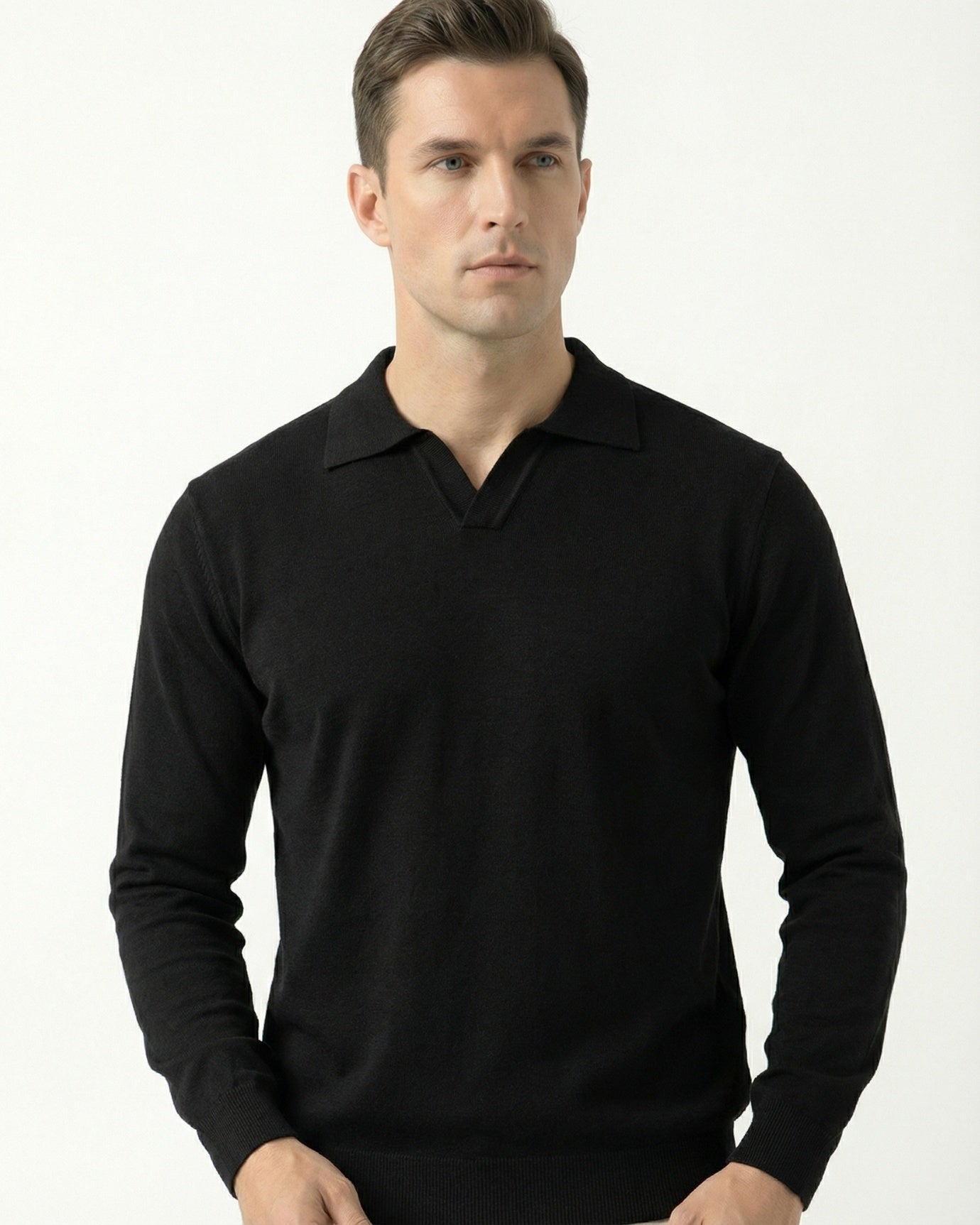 Polo de lana modal con cuello de gaviota