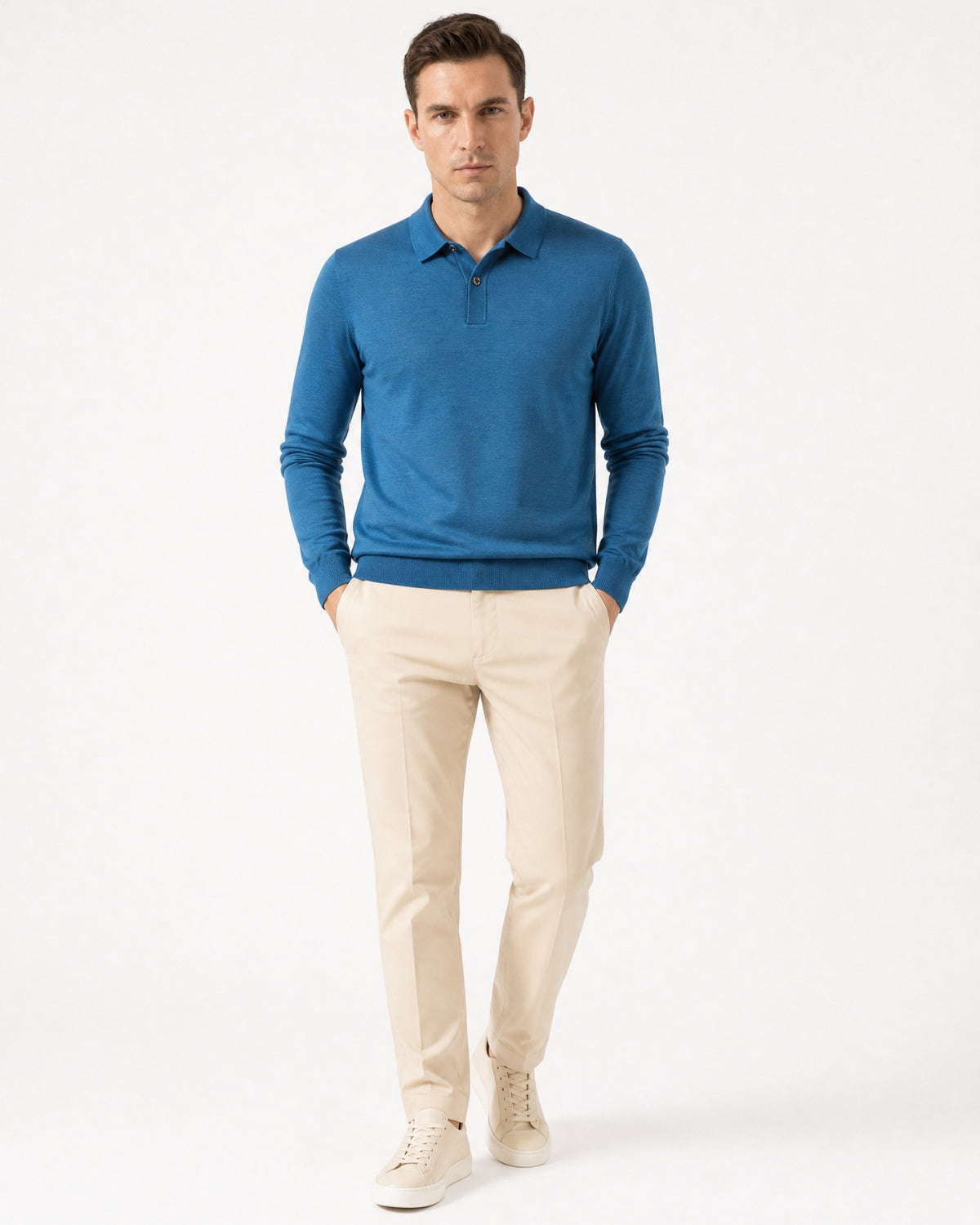Worsted Merino Wool Long-Sleeve Polo Sweater