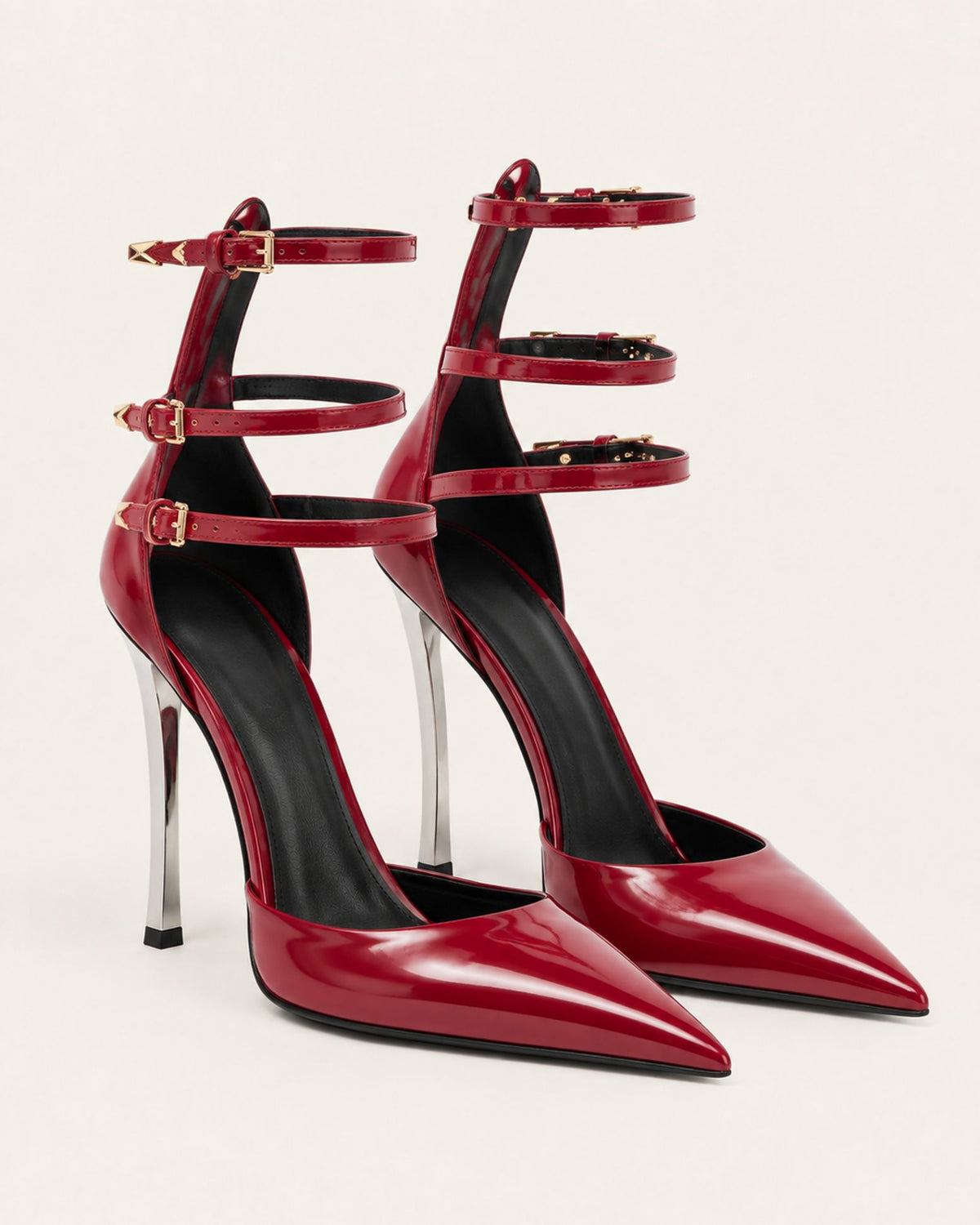 Pointed-Toe Patent Leather Ankle-Strap Pumps