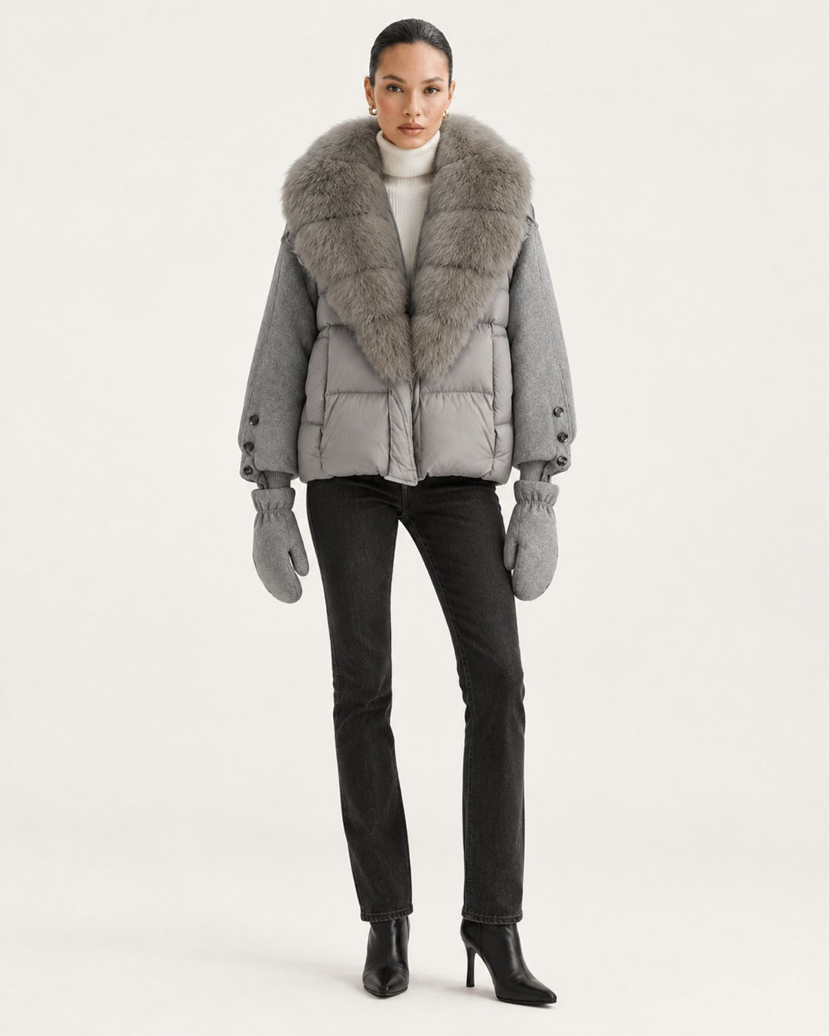 NY Duck Down Puffer Jacket with Detachable Fox Fur Collar