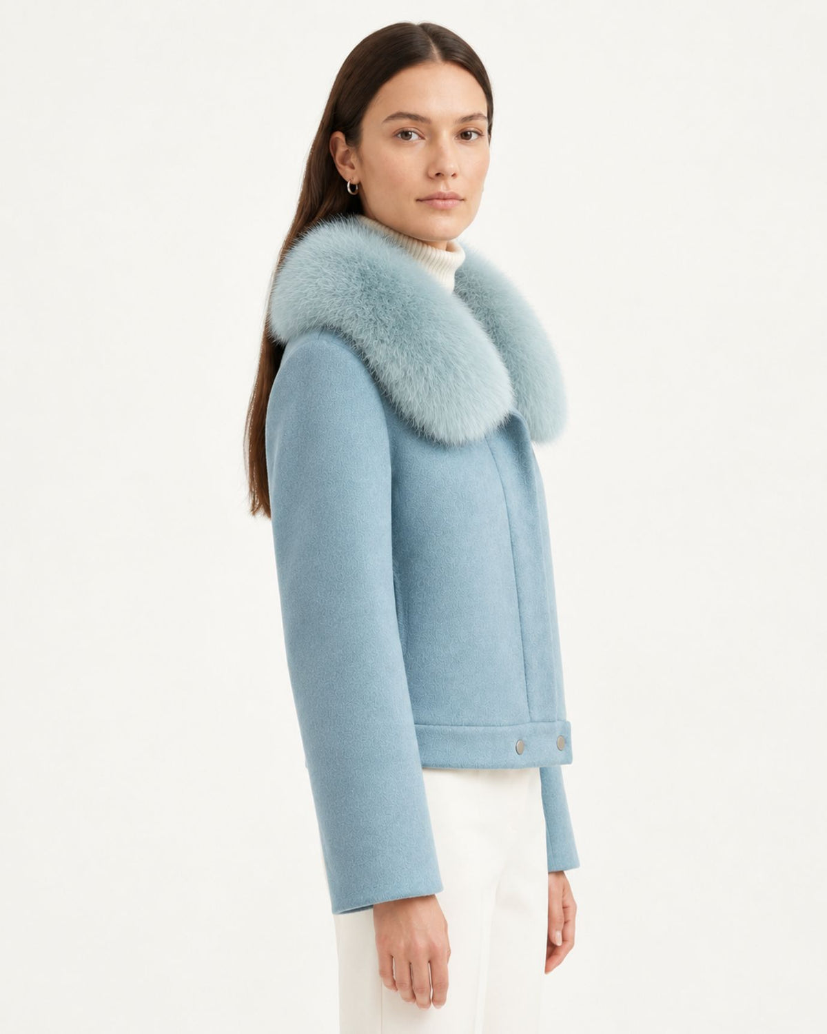 Fox Fur-Trimmed Short Double-Faced Wool Coat