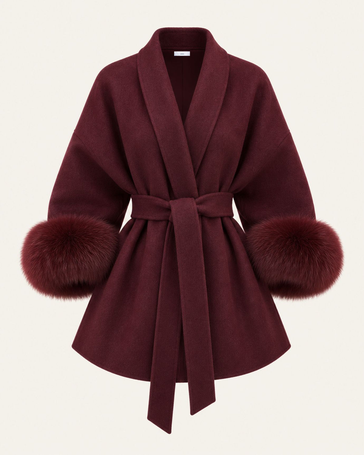Divina Belted Double-Faced Wool Coat with Fox Fur Cuffs