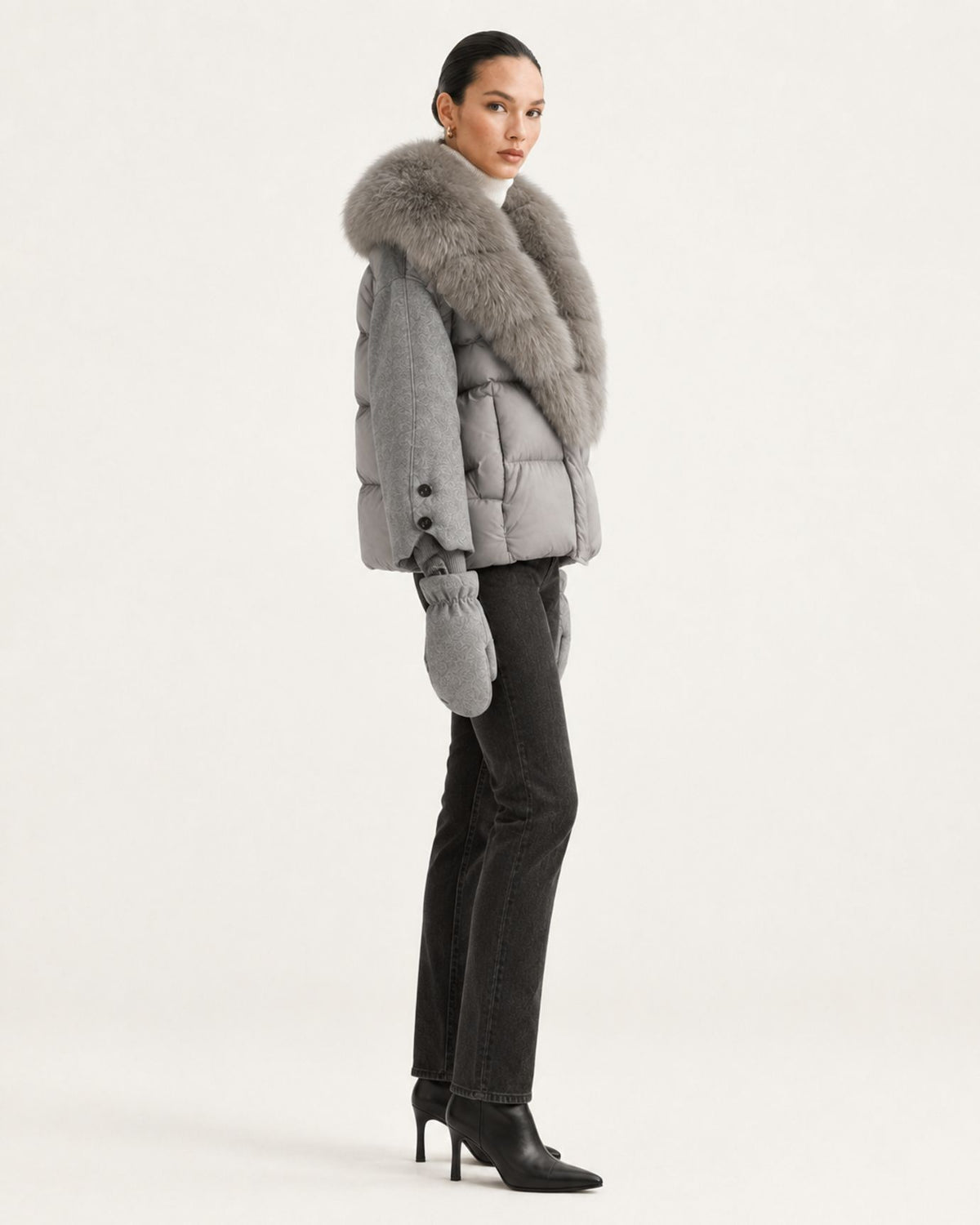 NY Duck Down Puffer Jacket with Detachable Fox Fur Collar