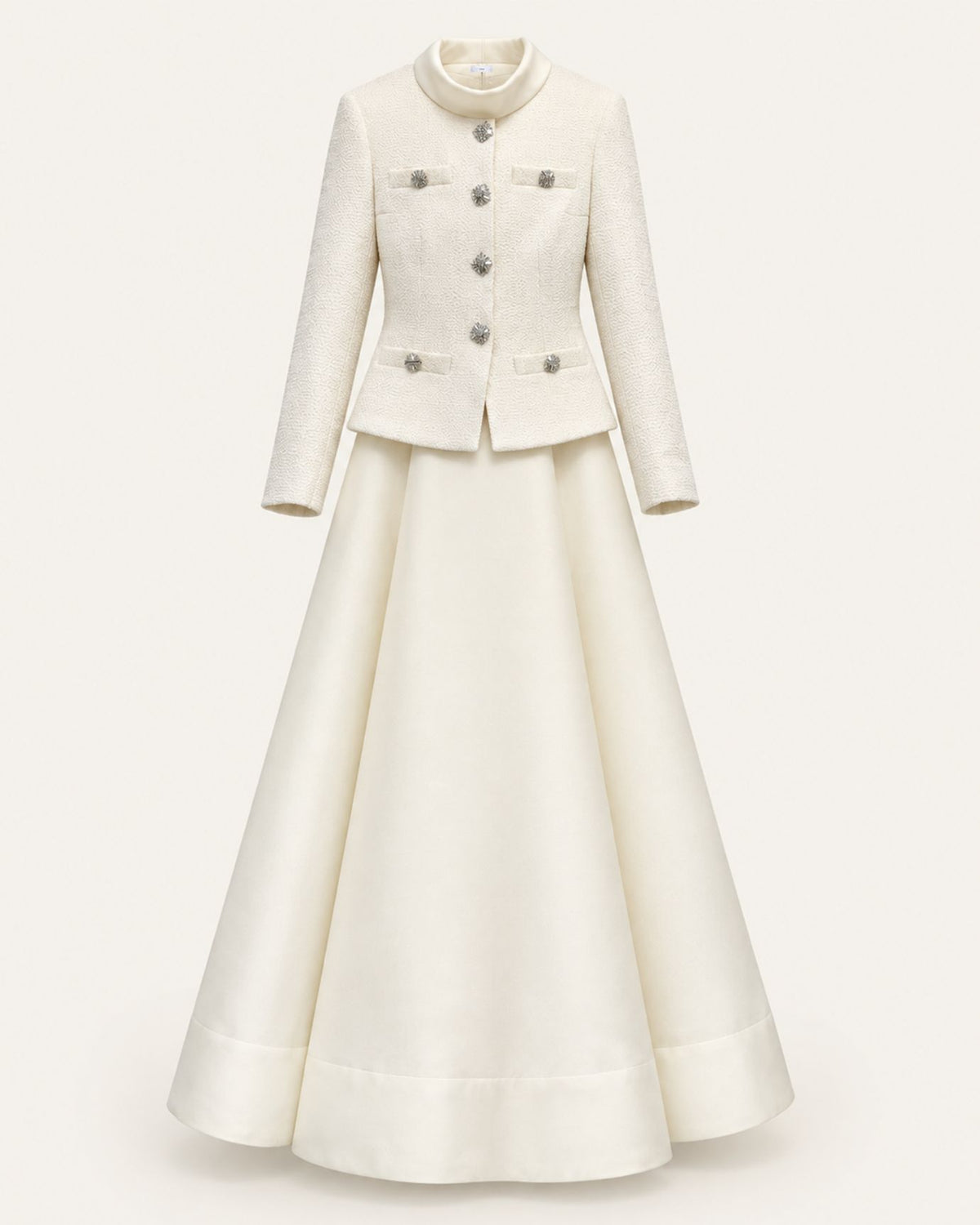 Cindy Long-Sleeve Tweed Contrast Stand-Collar Dress