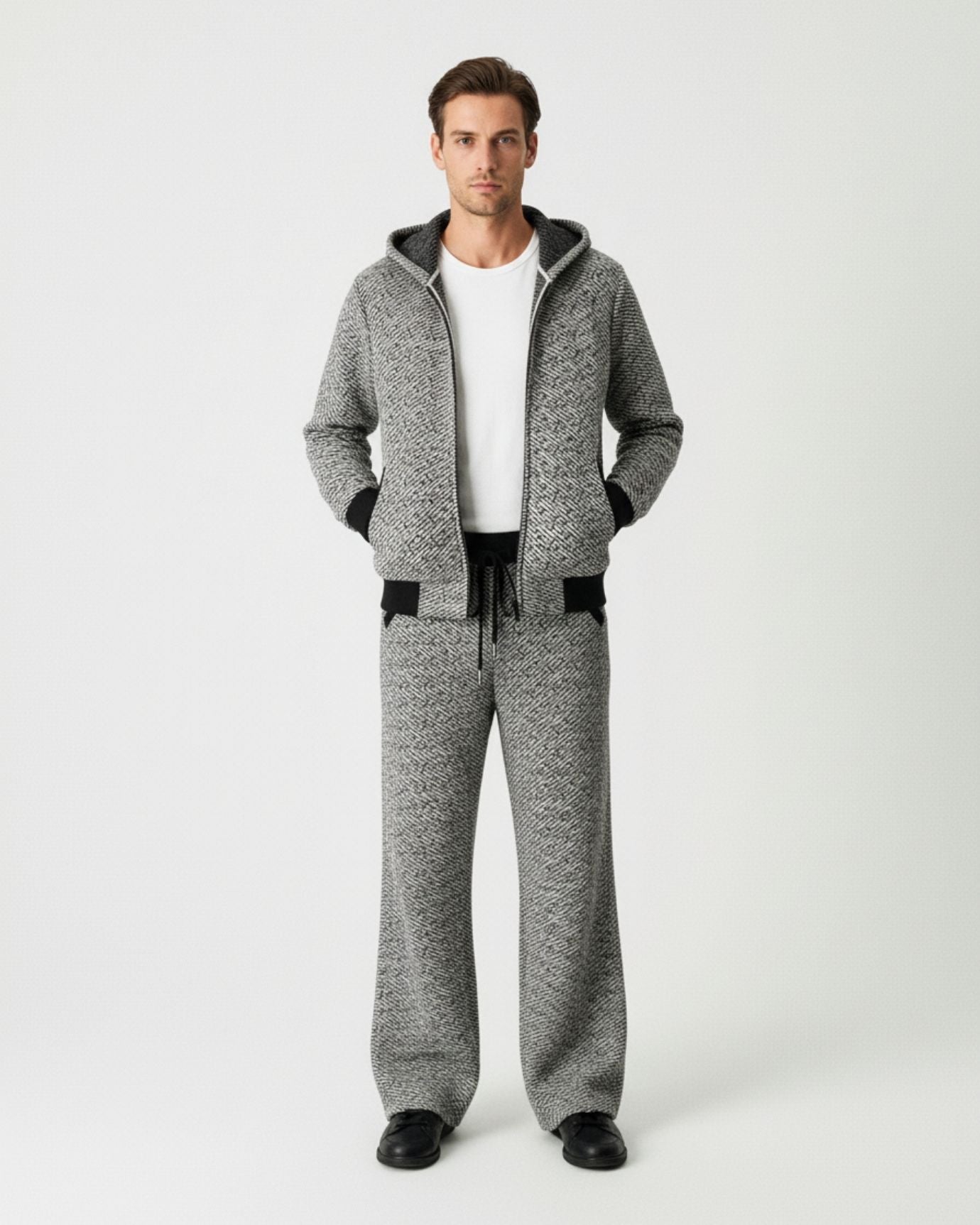 Cashmere & wool set hooded Cardigan & Pants