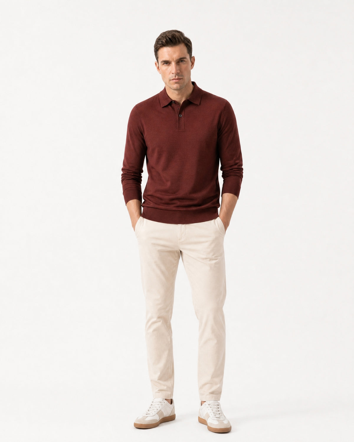 Worsted Merino Wool Long-Sleeve Polo Sweater