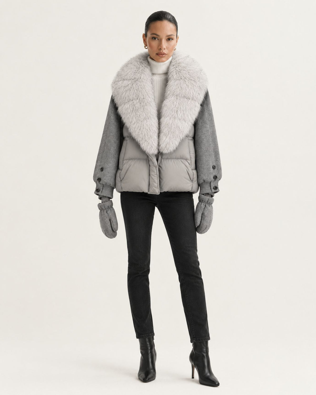 NY Duck Down Puffer Jacket with Detachable Fox Fur Collar