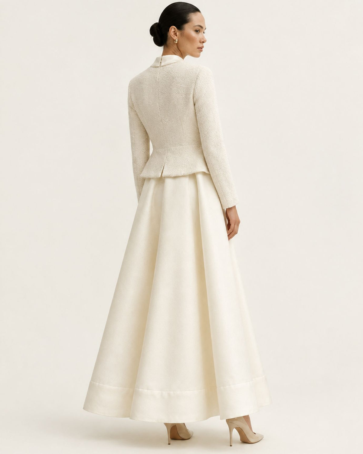 Cindy Long-Sleeve Tweed Contrast Stand-Collar Dress