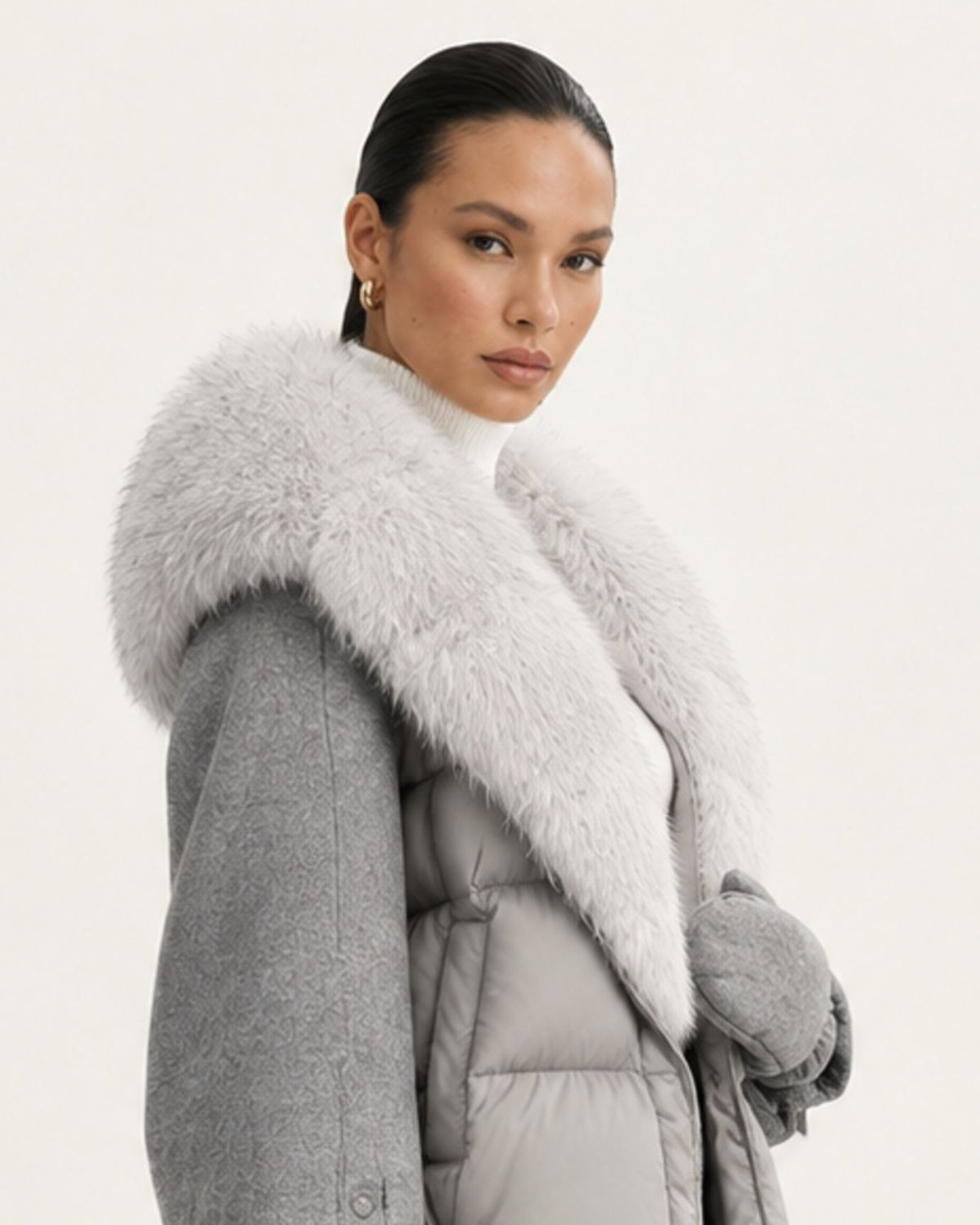 NY Duck Down Puffer Jacket with Detachable Fox Fur Collar