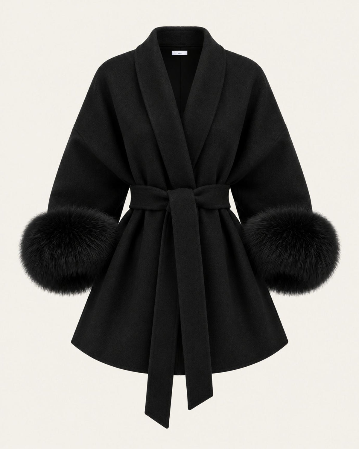 Divina Belted Double-Faced Wool Coat with Fox Fur Cuffs