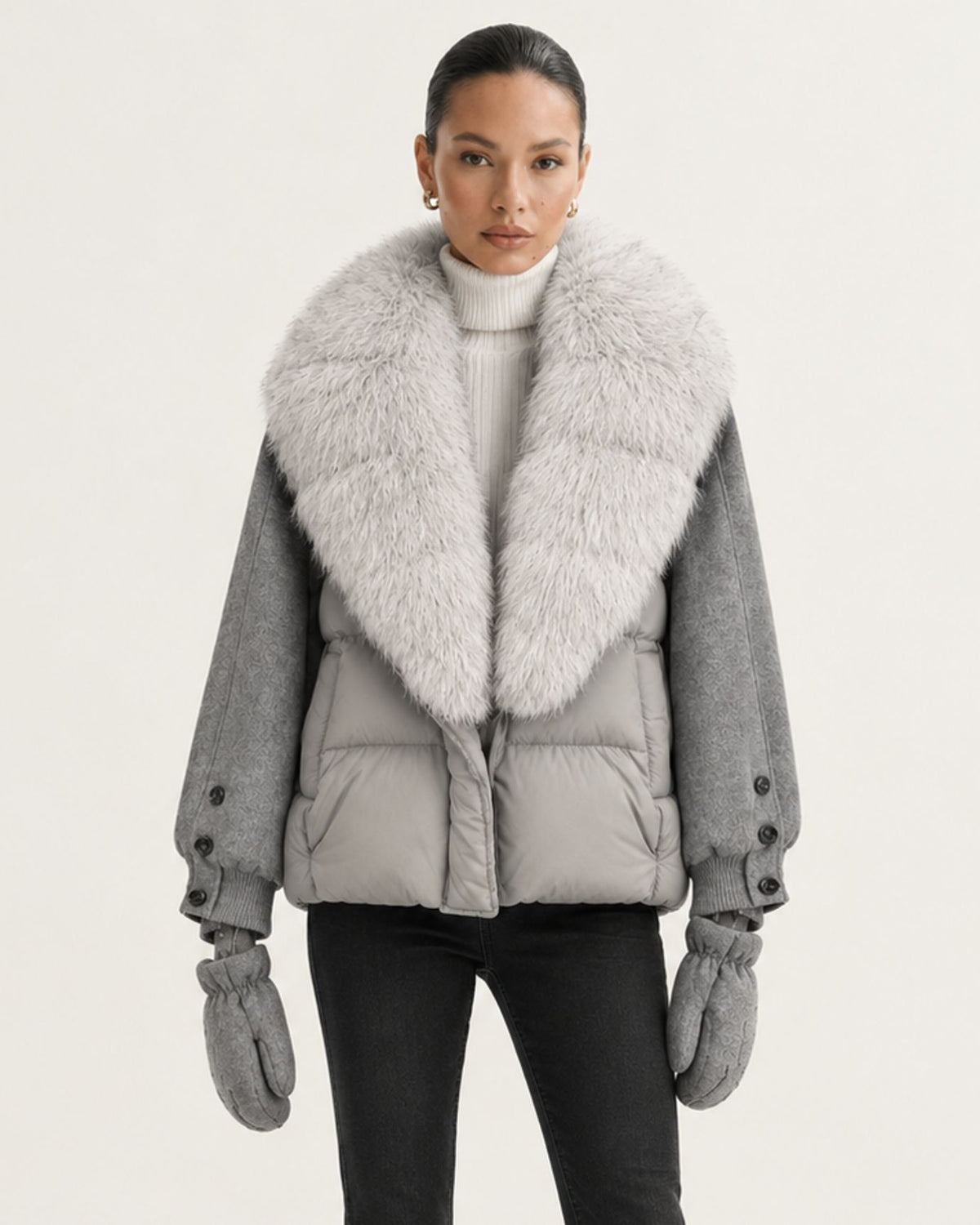 NY Duck Down Puffer Jacket with Detachable Fox Fur Collar