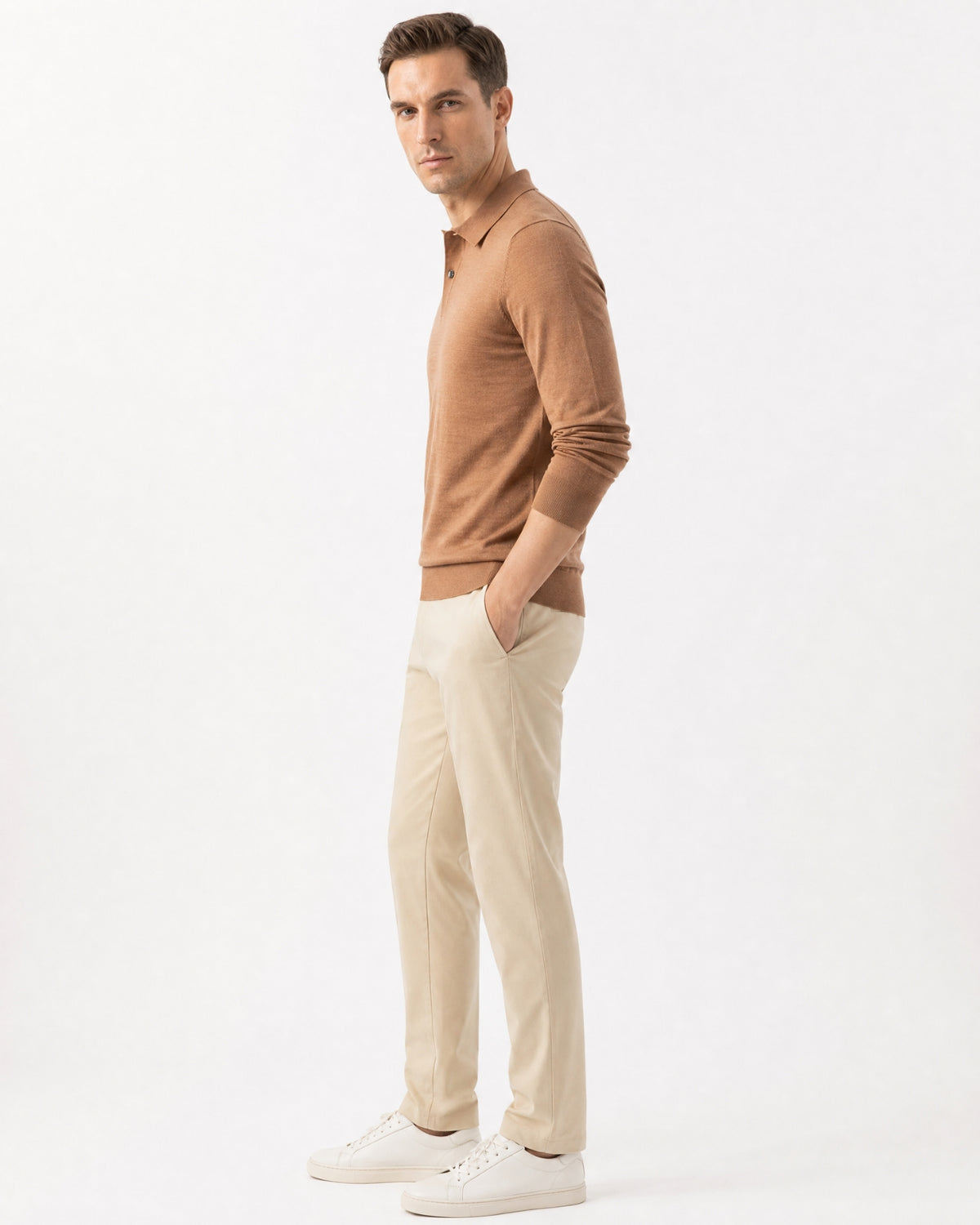 Worsted Merino Wool Long-Sleeve Polo Sweater