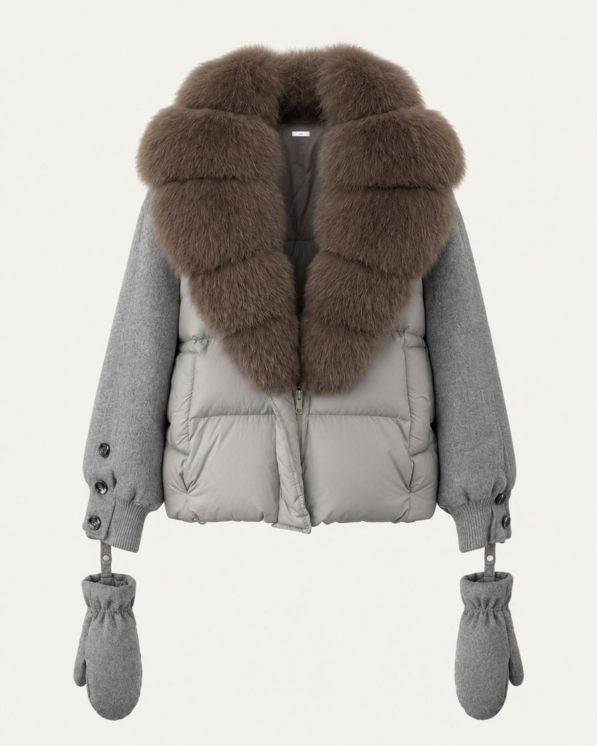 NY Duck Down Puffer Jacket with Detachable Fox Fur Collar