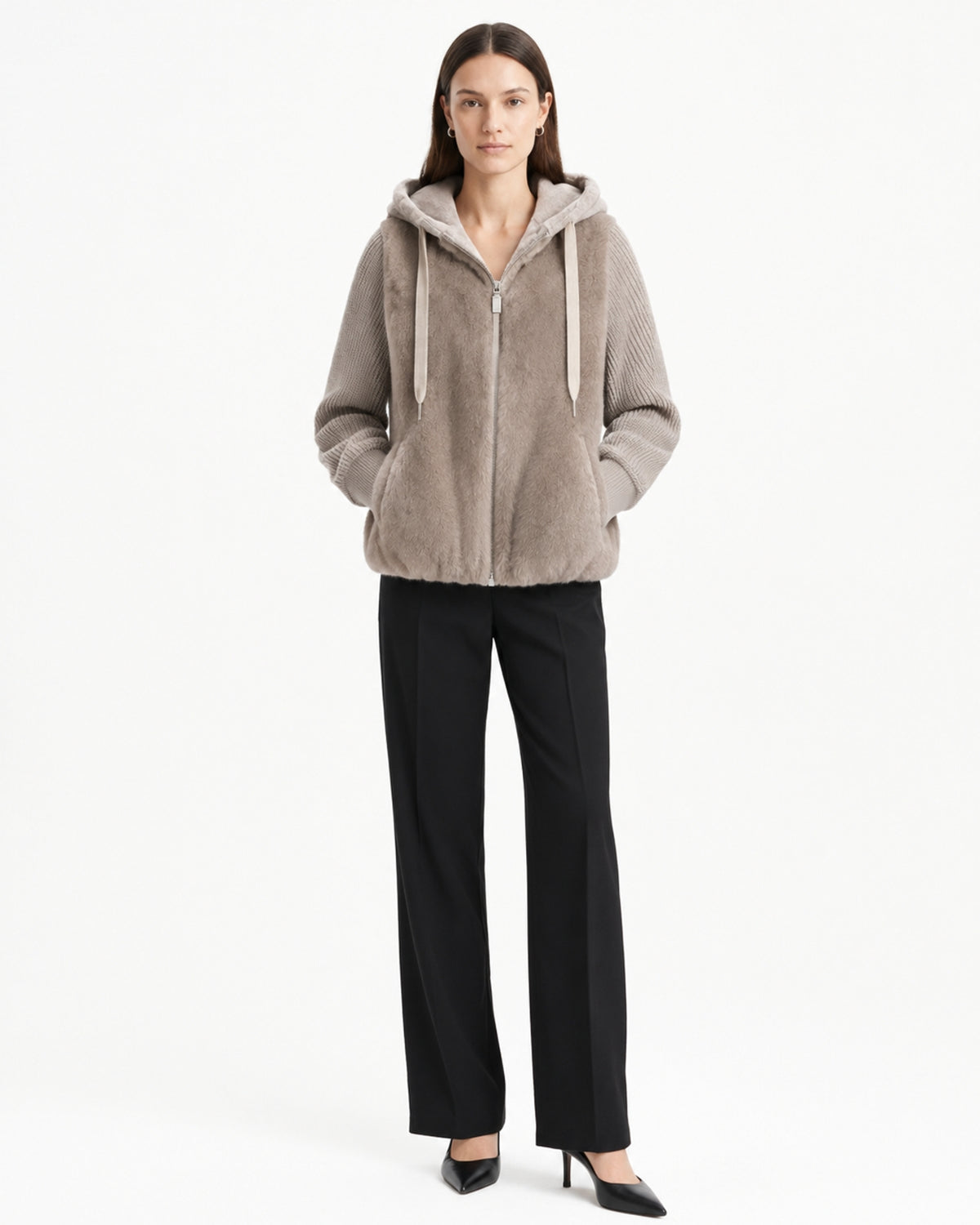 Heavyweight Hooded Knit Mink Down Coat