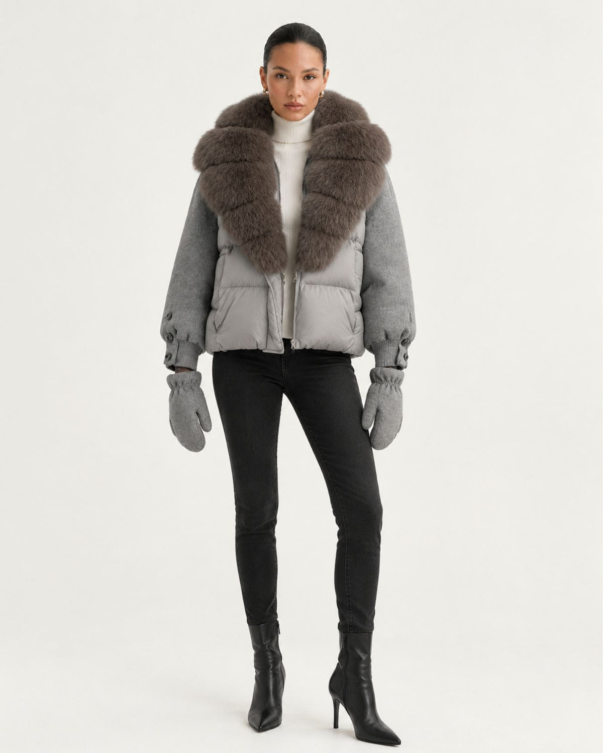 NY Duck Down Puffer Jacket with Detachable Fox Fur Collar