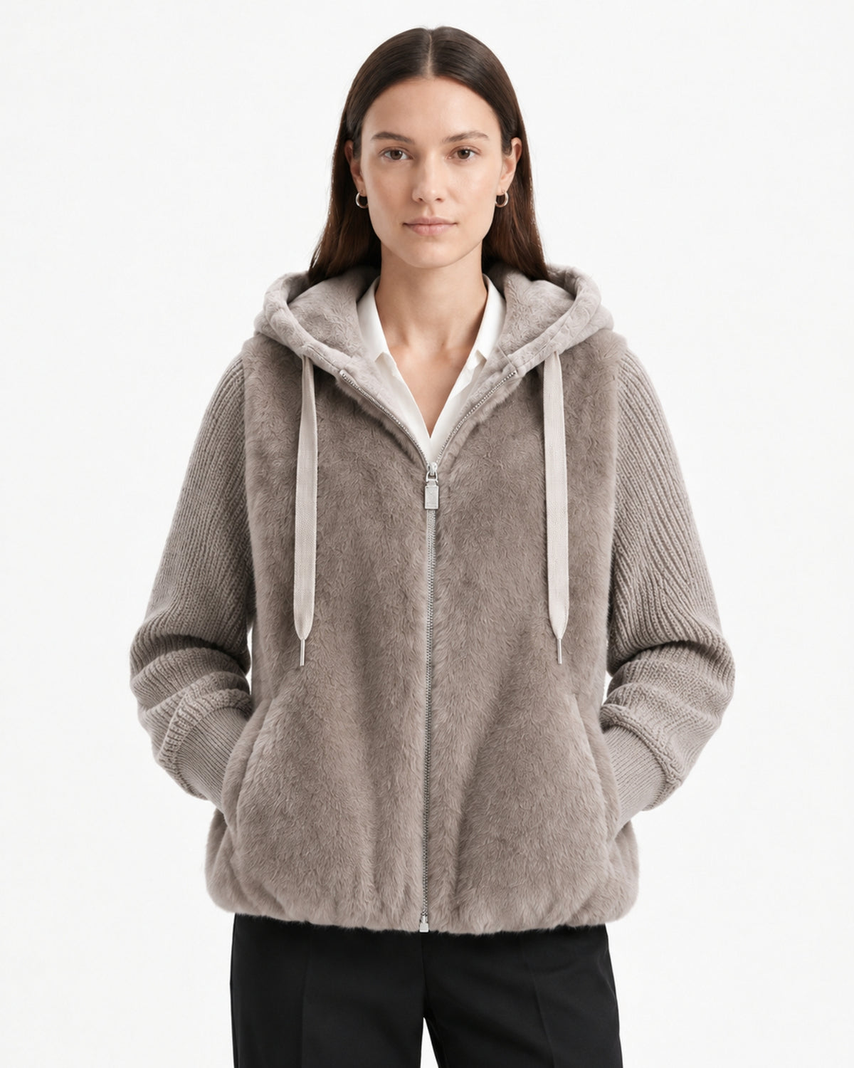 Heavyweight Hooded Knit Mink Down Coat