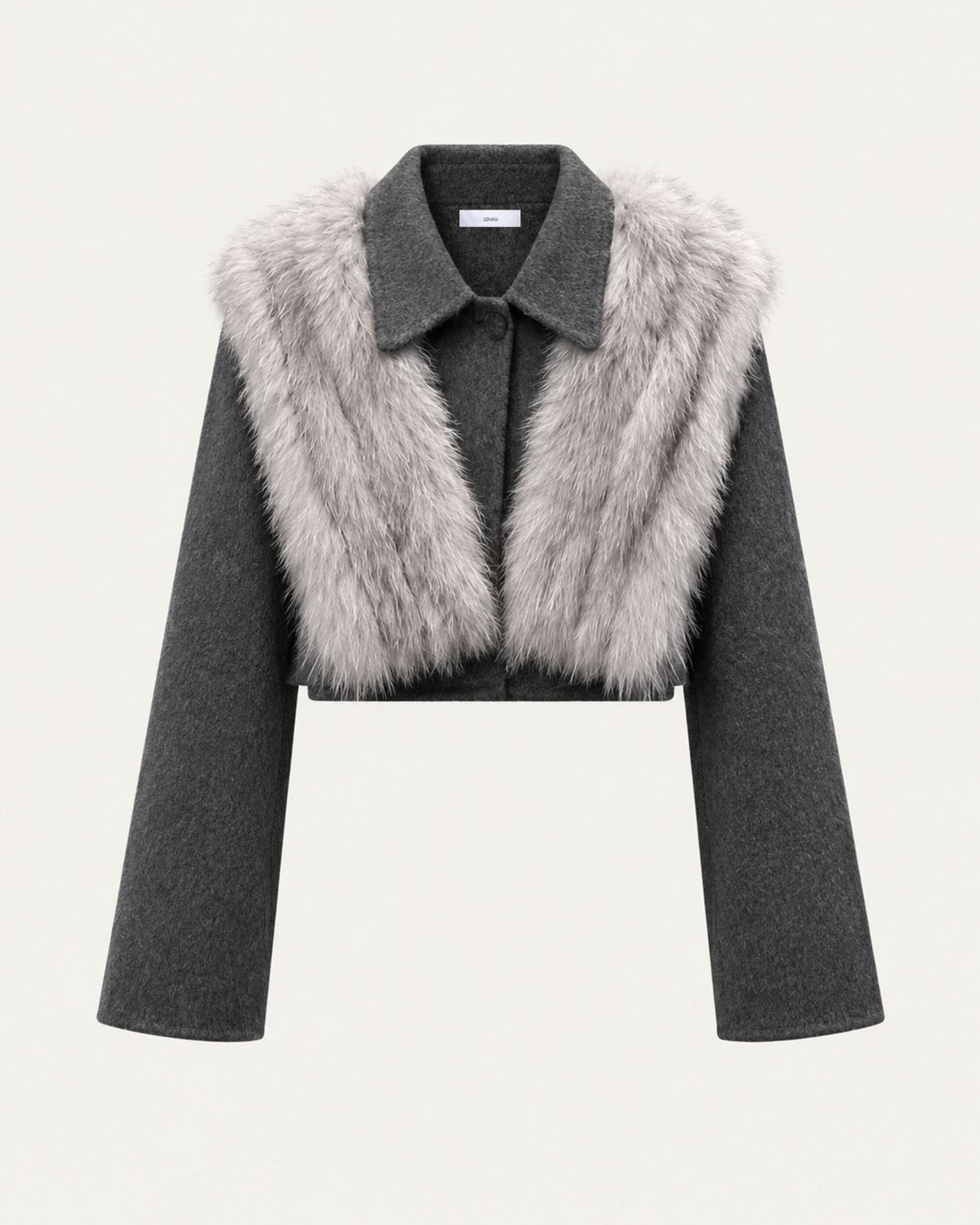 Short Double-Faced Wool Coat with Fox Fur Collar