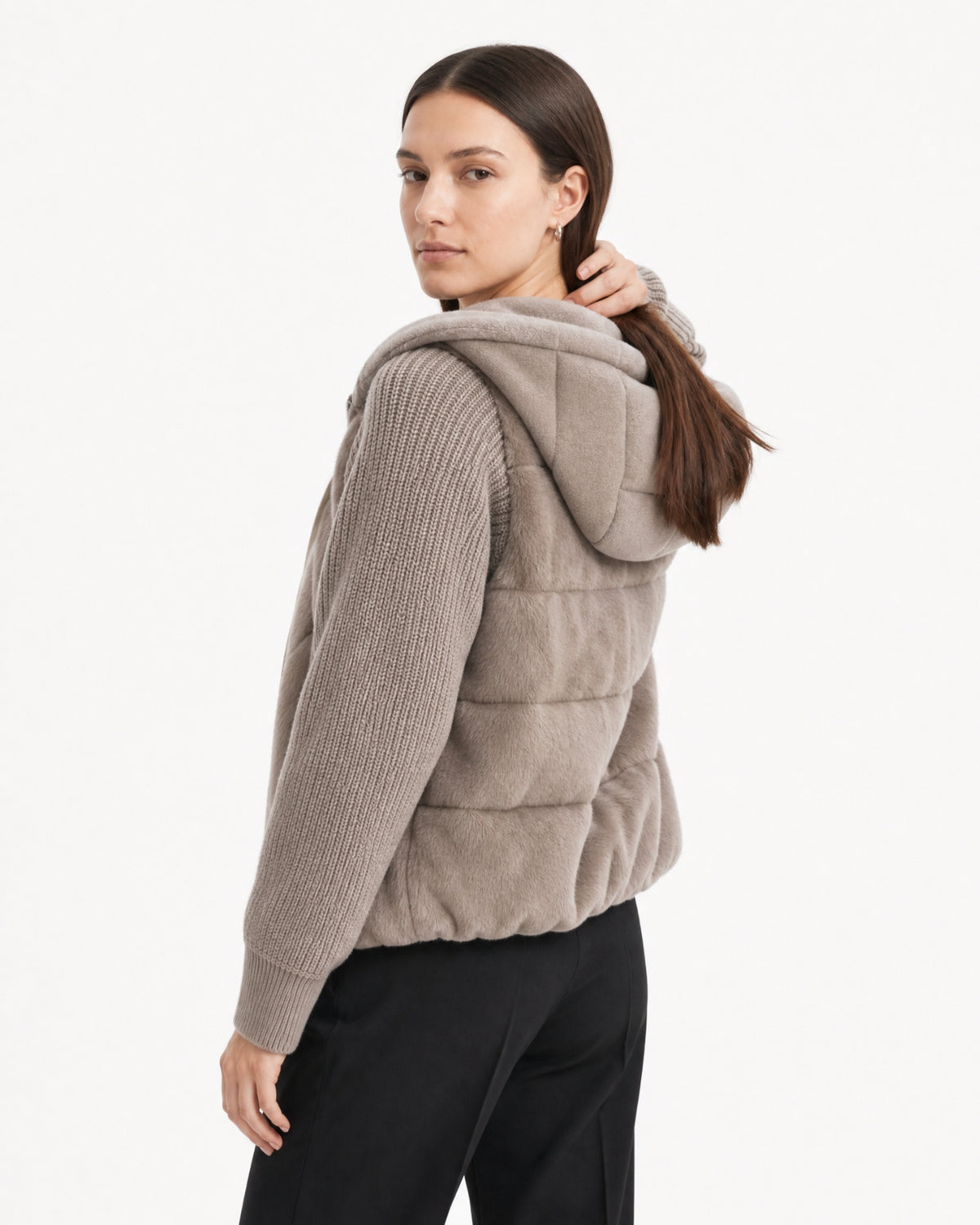Heavyweight Hooded Knit Mink Down Coat