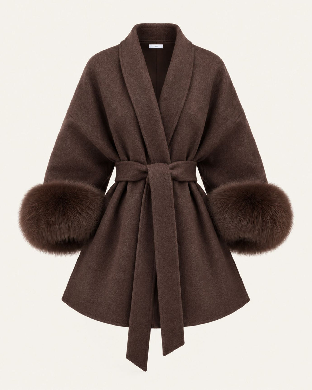 Divina Belted Double-Faced Wool Coat with Fox Fur Cuffs